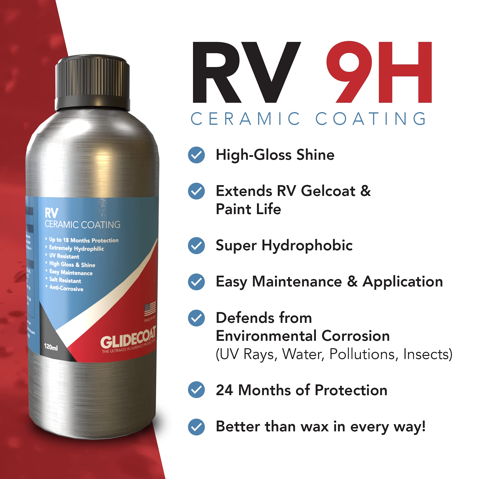Glidecoat RV Ceramic Coating (120ml) - 9H Nano Ceramic Coating for RVs, Boats, Cars, Trucks & Aircraft - Long-Lasting Protection Better Than Wax - Hydrophobic UV-Resistant Paint Sealant - Perfect for Road Trips, Off-Roading & Marine Use