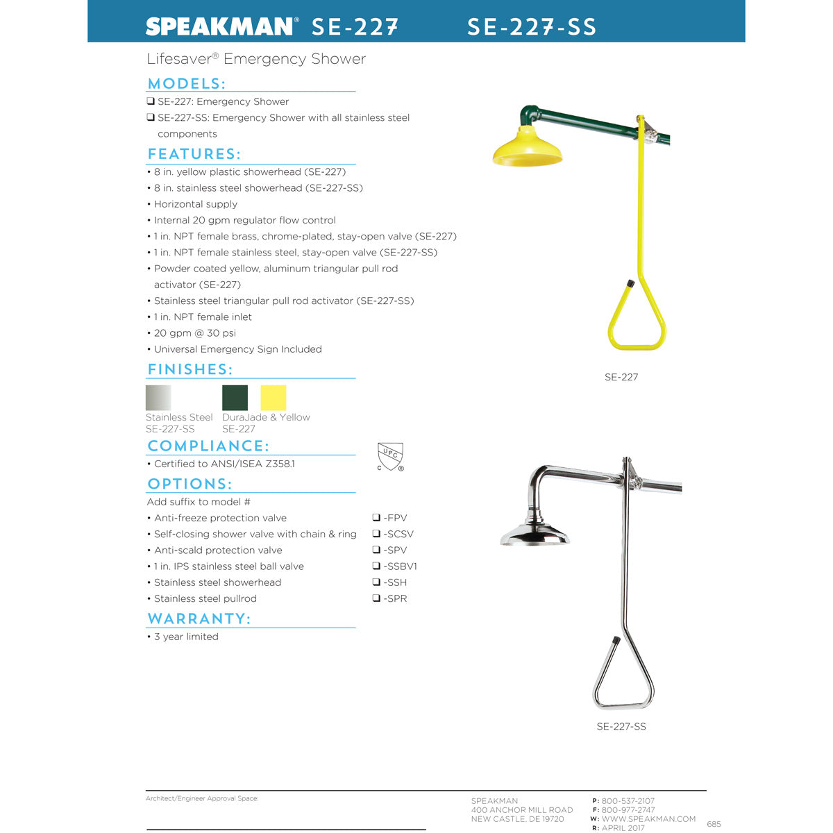 Speakman SE 227 SS Lifesaver Emergency Deluge Shower - Horizontal Supply | ANSI Z358.1 Compliant Safety Shower for Industrial & Laboratory Use | Perfect for Chemical Spills & Emergency Eye Wash Stations