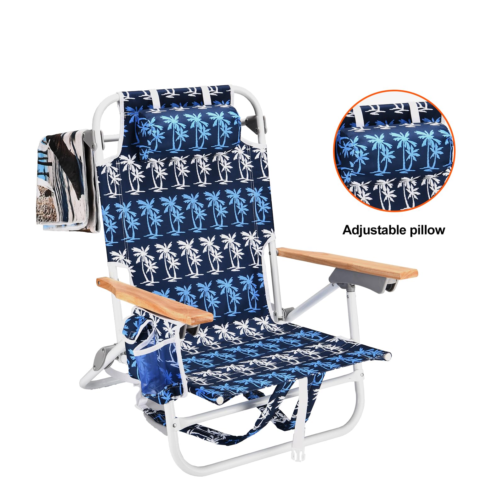 2 Pack Heavy Duty Beach Chairs for Adults - 300LB Capacity Folding Reclining Chairs with Adjustable 5-Position Backrest, Storage Pouch & Carry Straps - Lightweight Aluminum Frame (Black) - Perfect for Beach, Camping, Picnics & Outdoor Relaxation