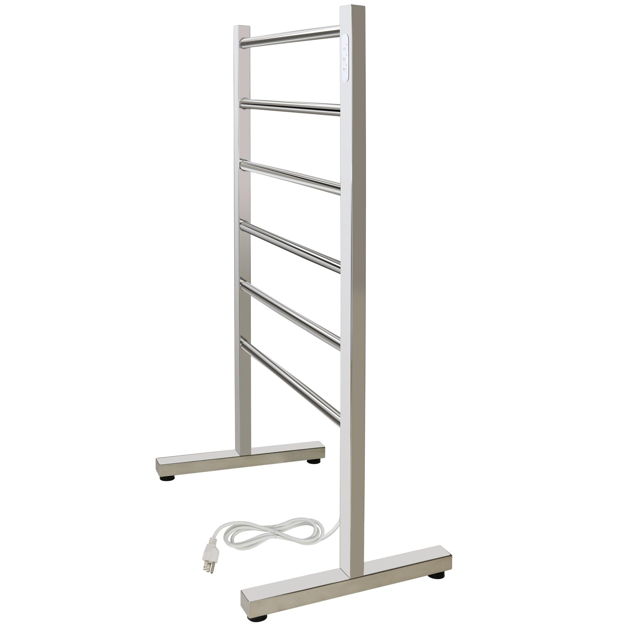 Freestanding 6-Bar Heated Towel Warmer - Polished Stainless Steel Electric Towel Rack with Built-in Timer, Plug-in Design for Bathroom & Spa - Perfect for Luxury Home, Hotel, or Gym Use (Ibiza Model by WarmlyYours)