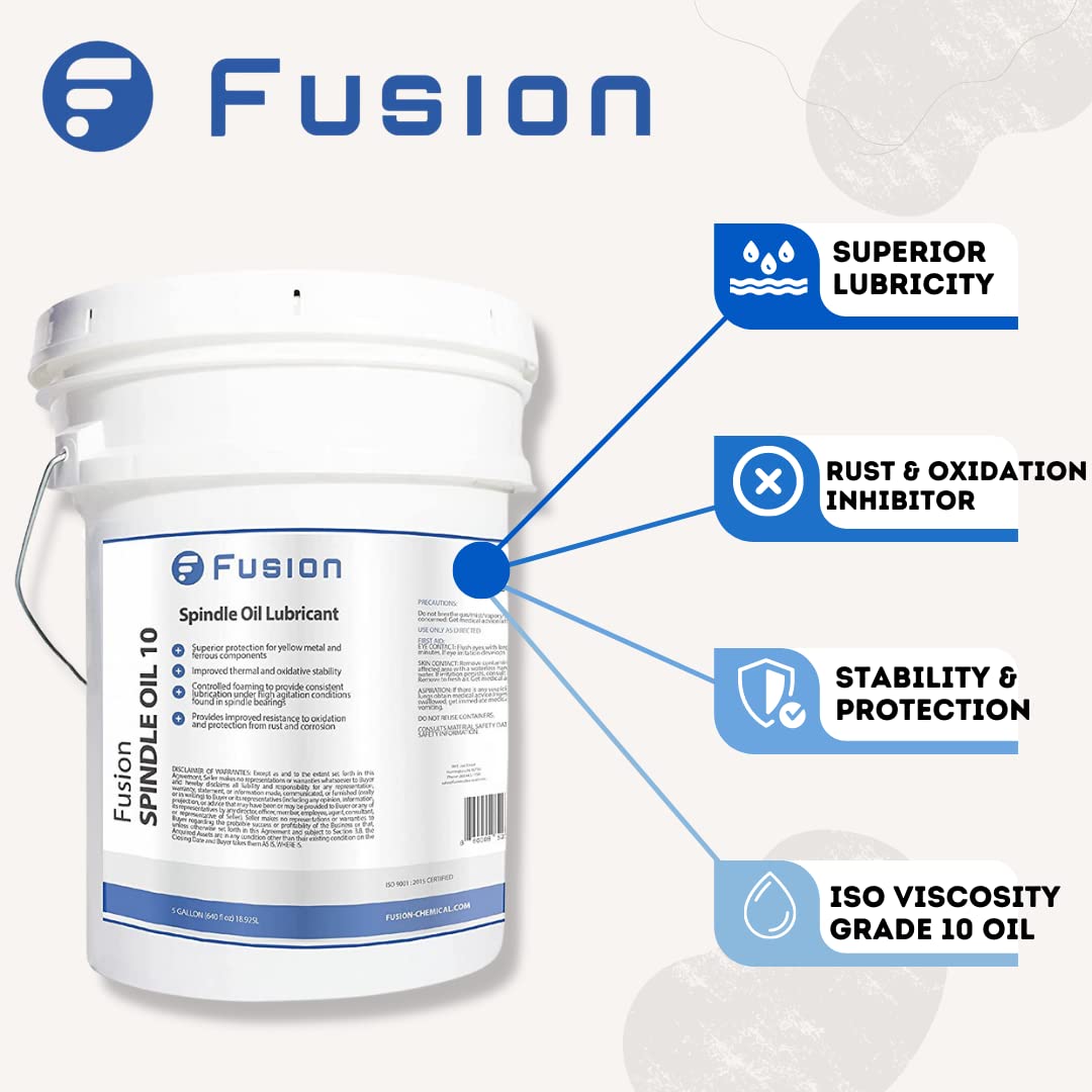 Fusion Spindle Oil 10 ISO Viscosity Grade 10 | High Speed Spindle Lubricant for CNC Machines, Lathes & Milling Tools | Premium Grade Industrial Lubricating Oil (5 Gallon) | Ideal for Metalworking, Precision Machining & High-Speed Operations