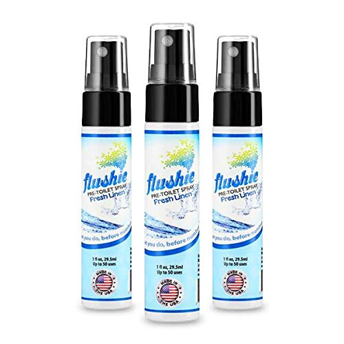**Flushie Pre-Toilet Spray - Travel Size Toilet Deodorizer & Odor Eliminator (Linen Scent, 1oz 3-Pack) - Essential for Travel, Bathroom & On-the-Go Freshness**