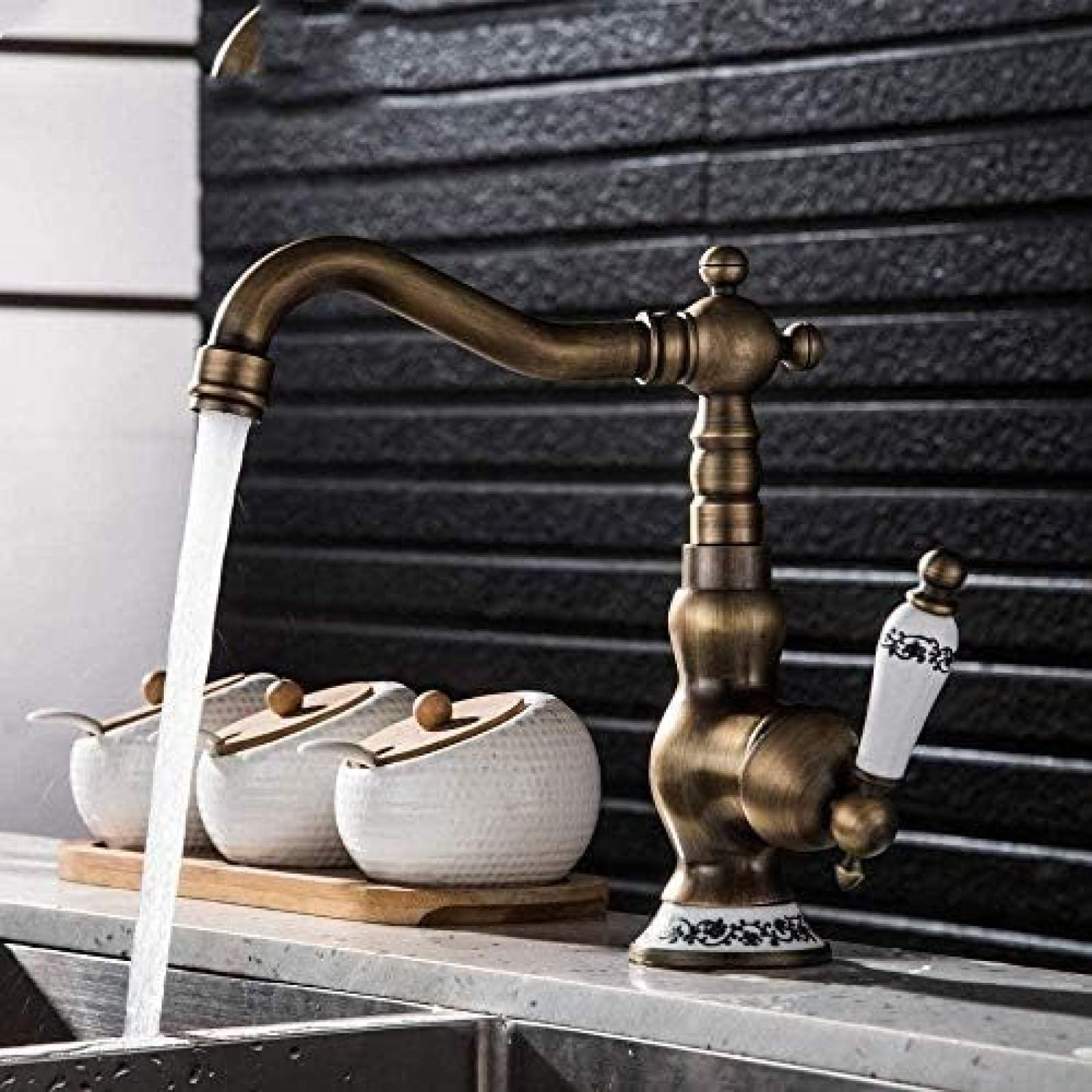 CRJUS 360° Swivel Single Handle Kitchen & Bathroom Faucet - Antique Bronze Finish Brass Basin Sink Faucet for Modern & Vintage Home Decor | Perfect for Farmhouse, RV, Laundry Room & Guest Bathroom