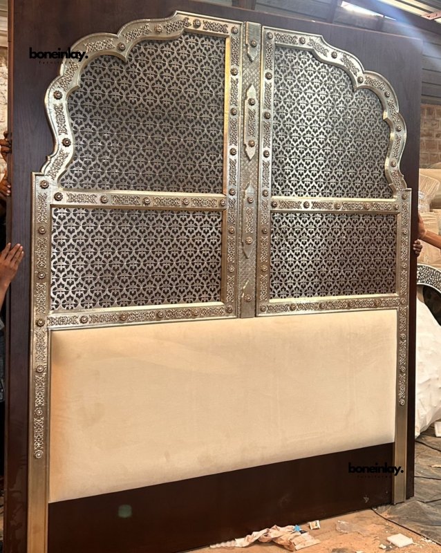 Handmade Indian Embossed Metal King Size Headboard - Vintage Bedroom Decor for Master Bedroom, Guest Room & Luxury Hotel Decor