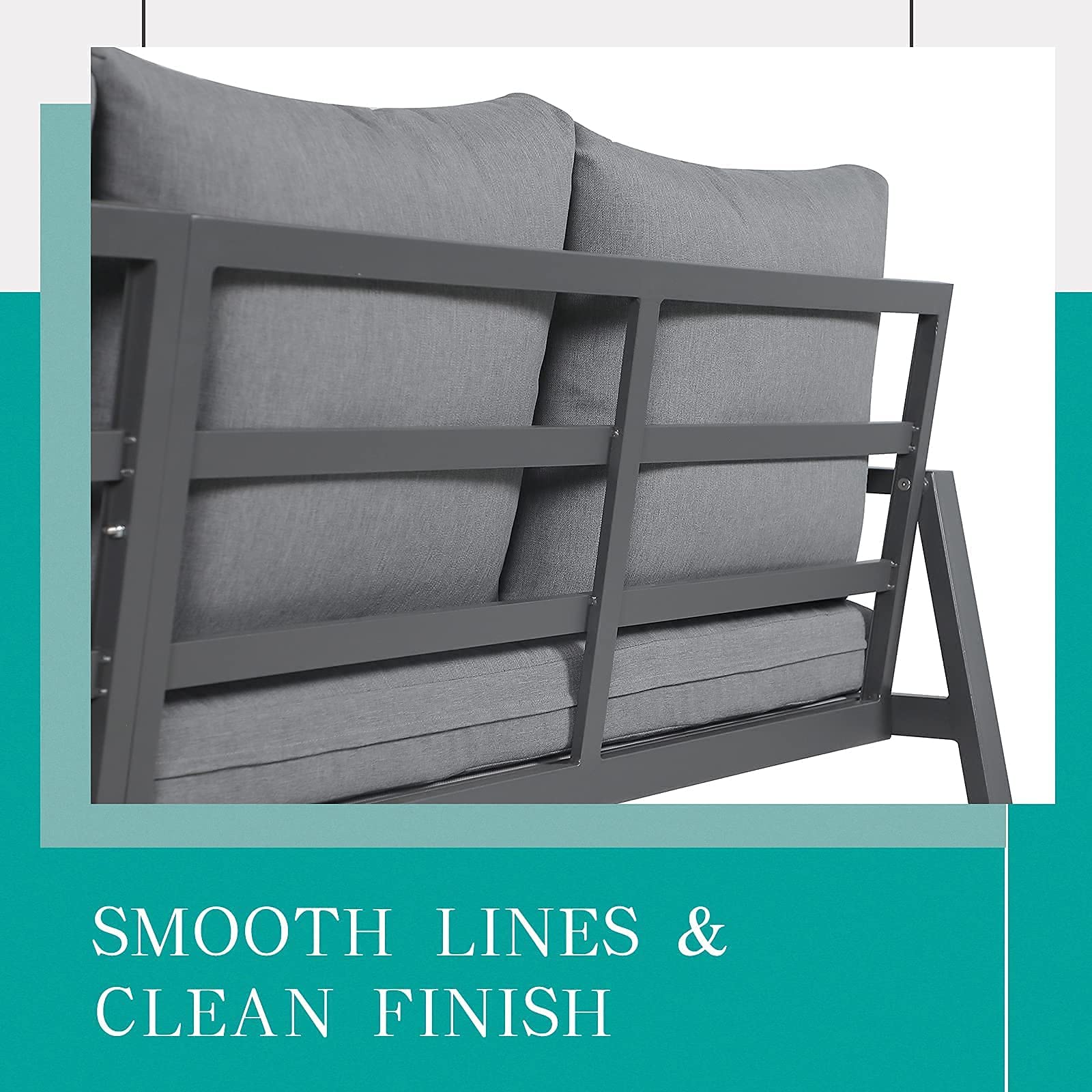 Outdoor Patio Furniture Set with Chaise Lounge - Aluminum L-Shaped Corner Sectional Sofa with Glass Coffee Table, Dark Grey Finish & Grey Cushions for Garden, Porch, Backyard - Perfect for Relaxing, Entertaining & Space-Saving Outdoor Living