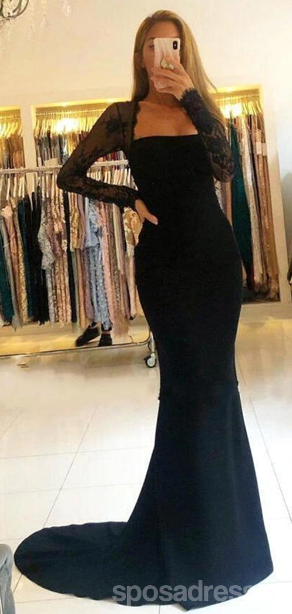 Elegant Black Mermaid Long Sleeve Maxi Prom Dress for Women - Formal Evening Gown for Homecoming, Wedding Guest & Special Occasions