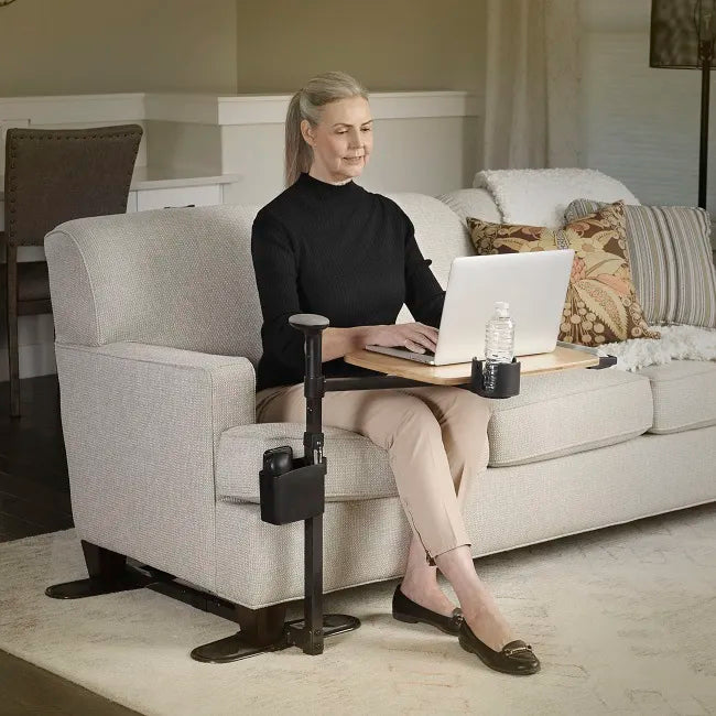 Signature Life Independence Tray Table - Adjustable Bedside Laptop Table with Wheels, Portable Rolling Desk for Eating, Working, Reading in Bed, Hospital or Nursing Home