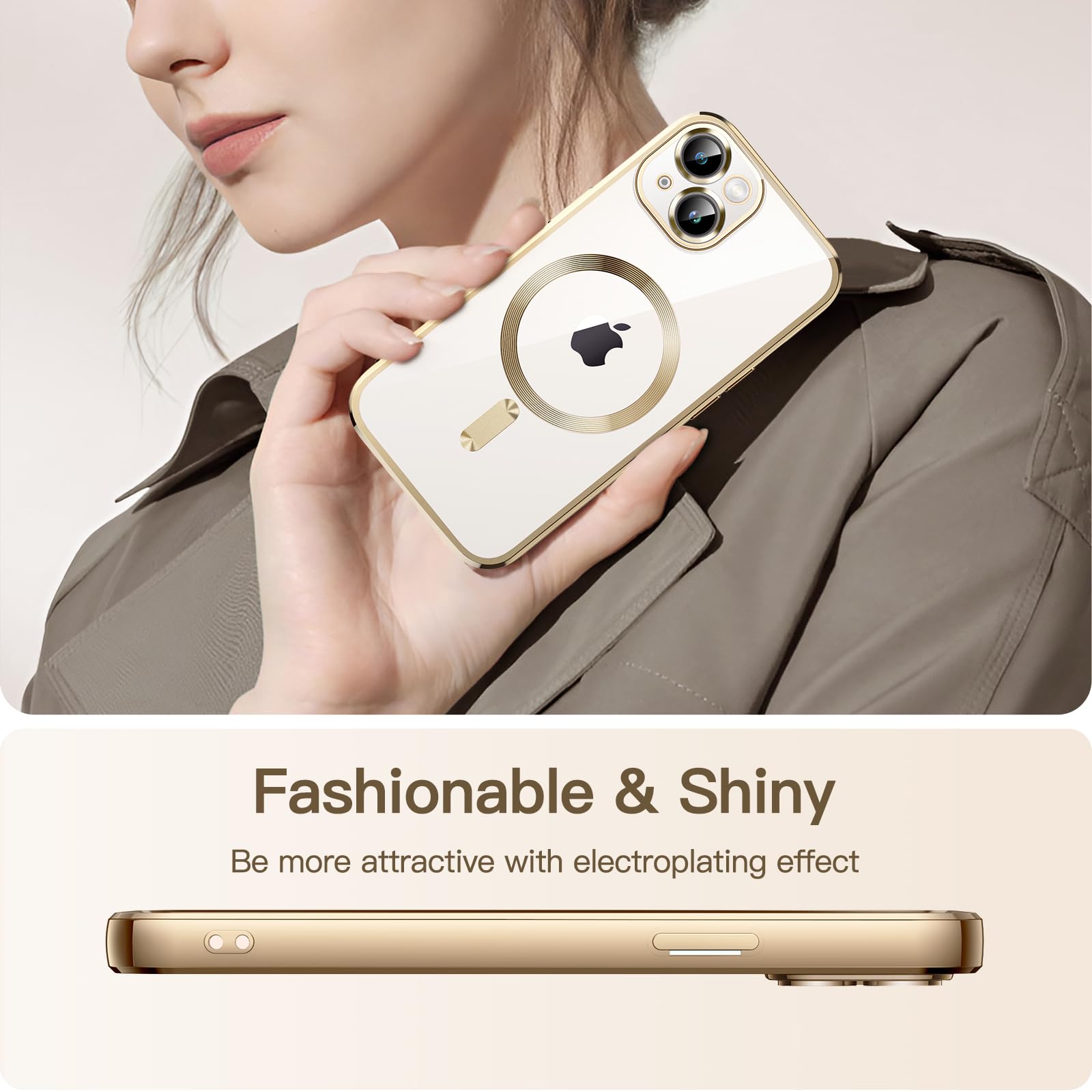 JETech Soft Clear Case for iPhone 14 Plus 6.7-Inch - Shockproof TPU Phone Cover with Full Camera Protection & MagSafe Wireless Charging Compatibility (Gold) | Perfect for Everyday Use, Travel & Work