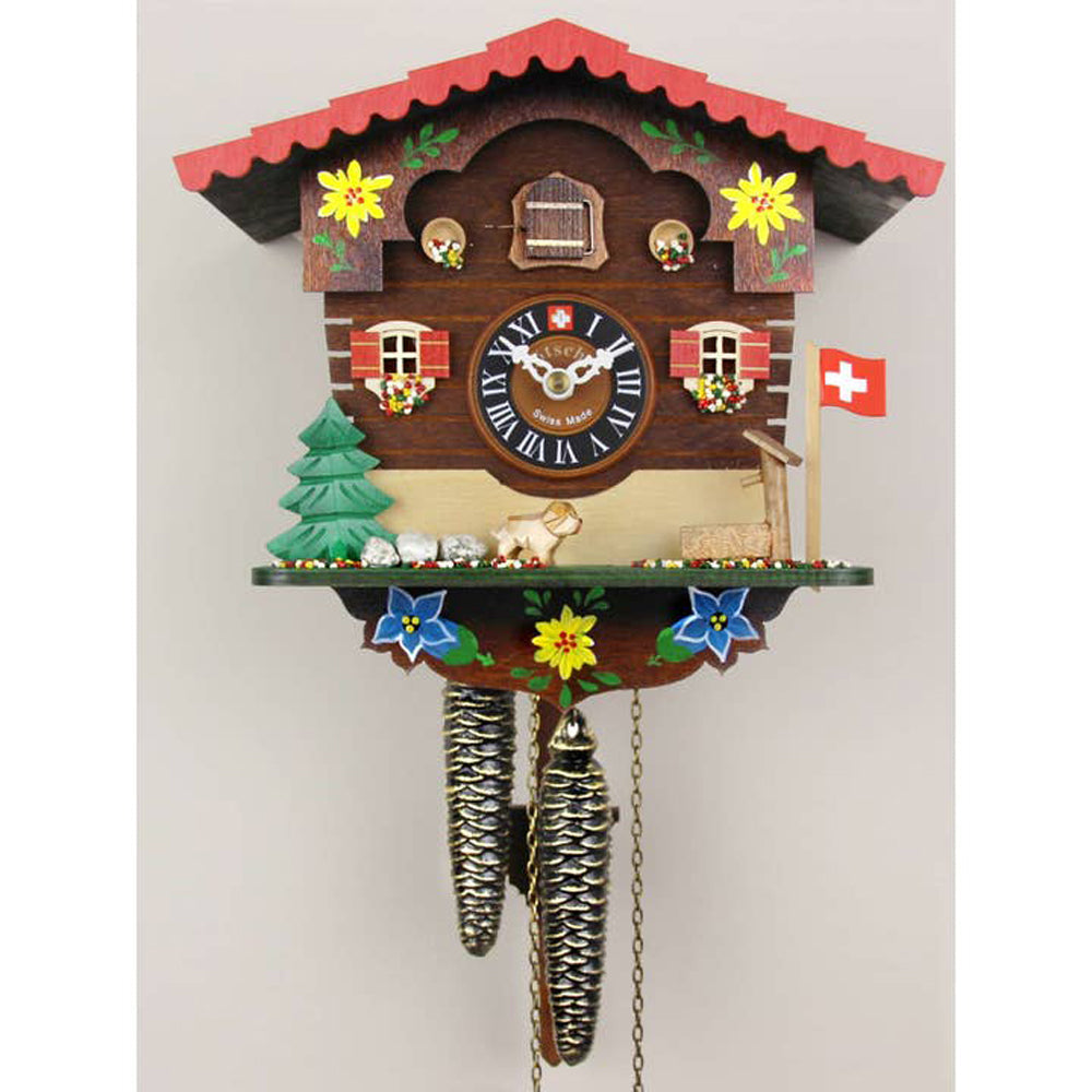 Alpine Flower Chalet Cuckoo Clock - Handcrafted German Wooden Wall Clock with Moving Dancers & Music - Perfect for Home, Office & Cabin Decor