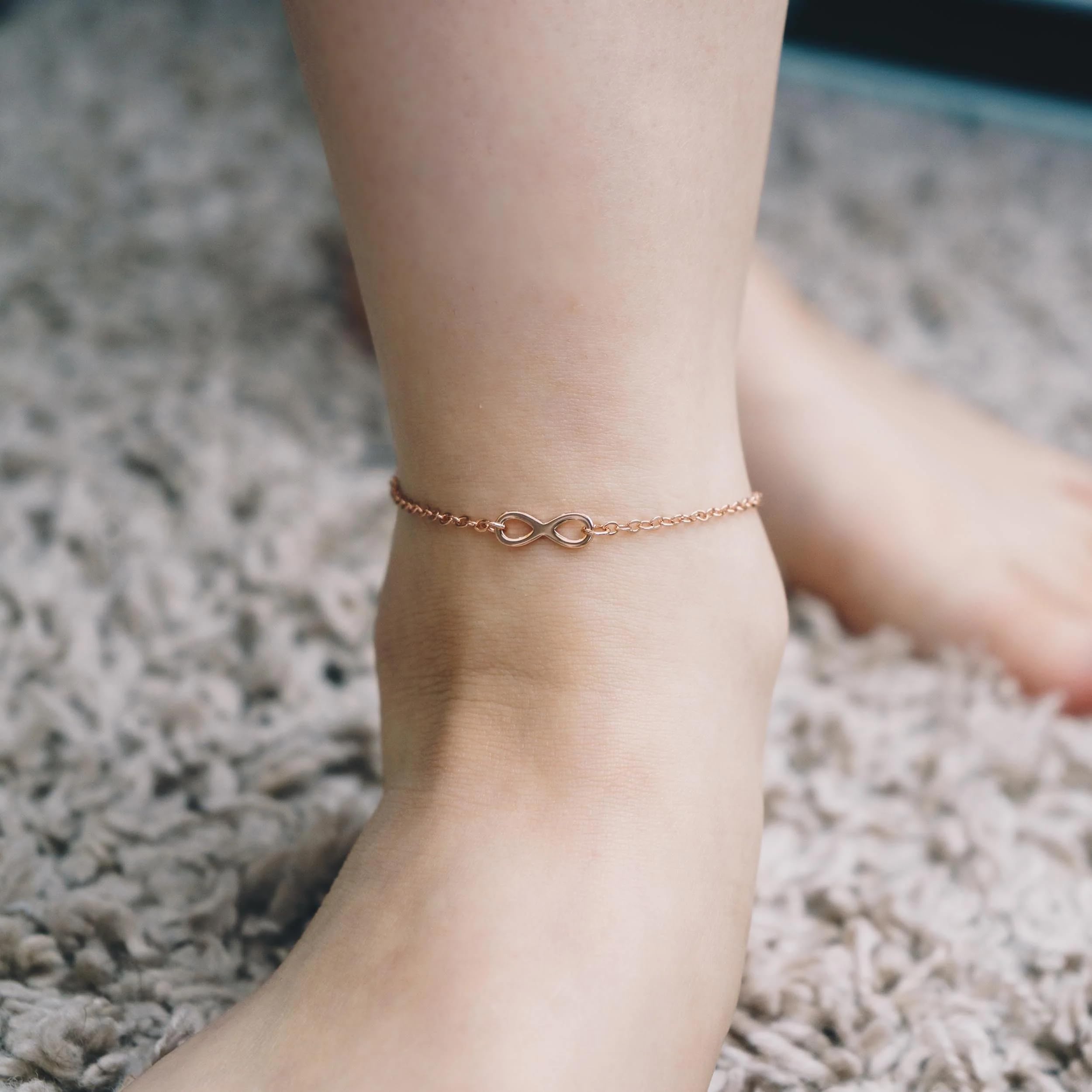 Rose Gold Plated Infinity Anklet with Zircondia® Crystals for Women - Elegant Everyday Jewelry