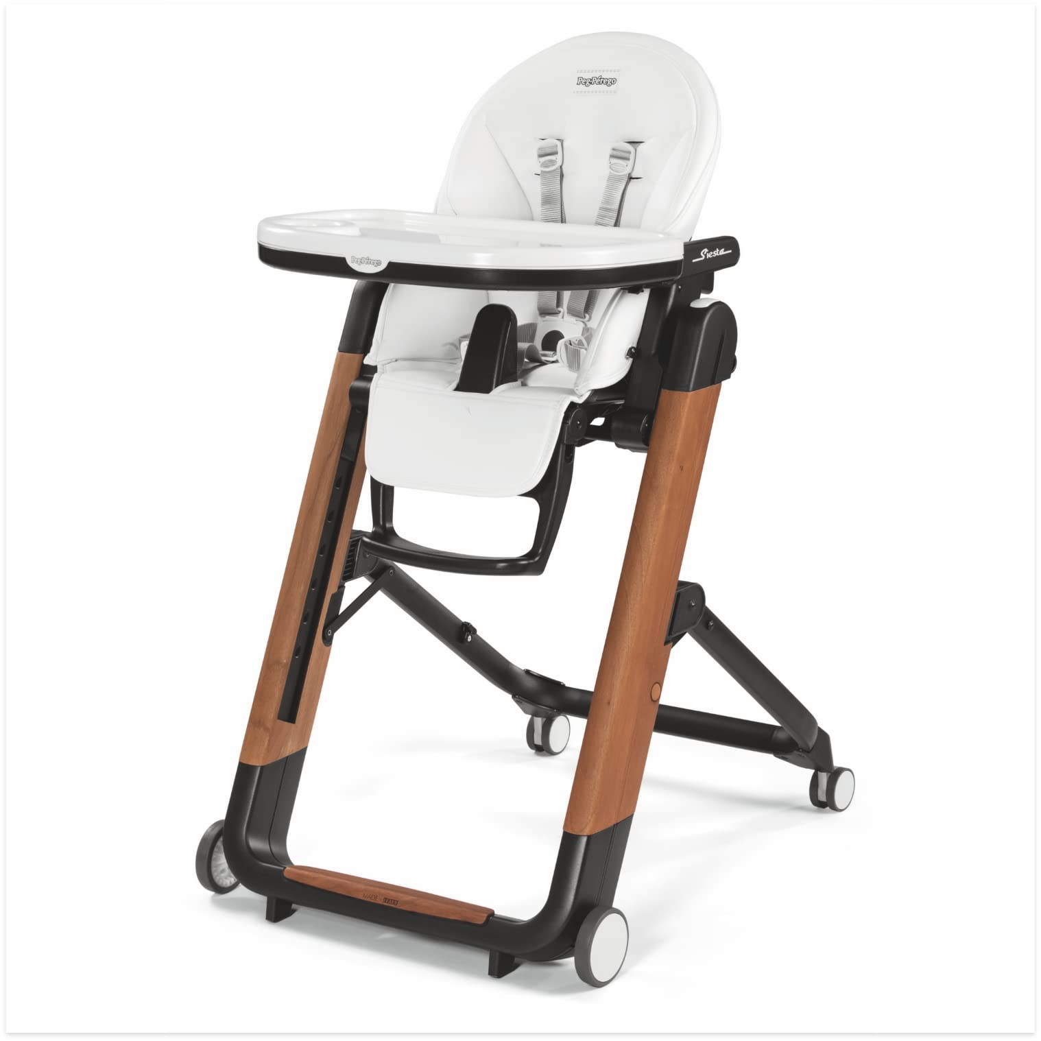 Peg Perego Siesta Adjustable Baby High Chair & Recliner - Foldable, Easy-Clean with Wheels for Infants & Toddlers - Made in Italy (Ambiance Brown/White) - Perfect for Dining, Feeding & Playtime at Home