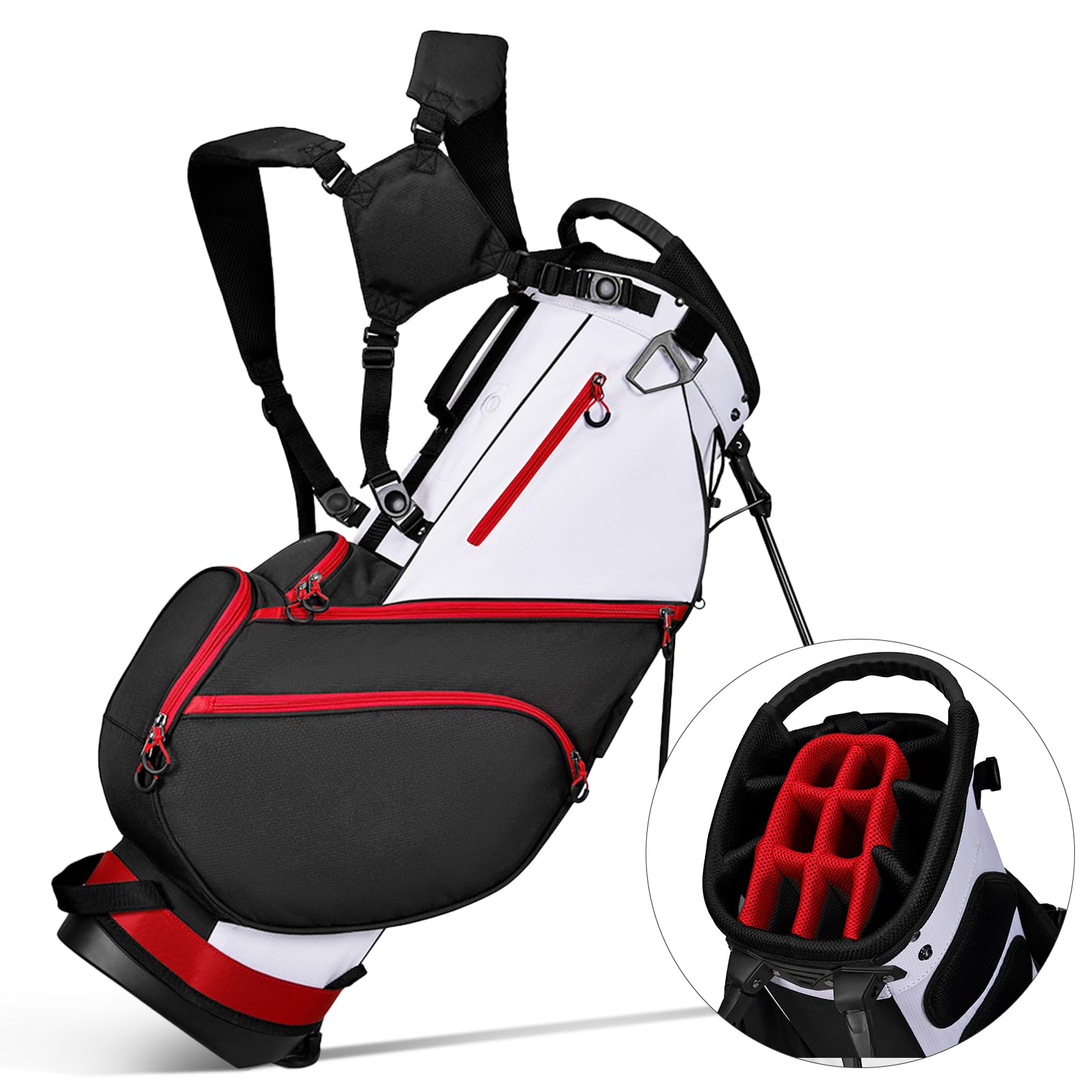 **Lightweight Golf Stand Bag for Men - 14-Way Divider, 7 Zippered Pockets, Dual Strap & Rain Cover - Perfect for Walking the Course or Range Practice**