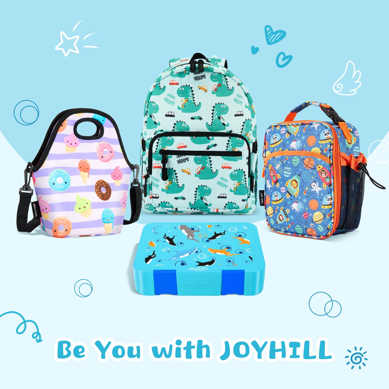 JOYHILL Leak Proof Bento Lunch Box for Kids & Adults - 4-6 Compartment BPA-Free Food Container for School, Office, Daycare - Perfect for Meal Prep, Picnics & Travel (S-Pink Mermaid)