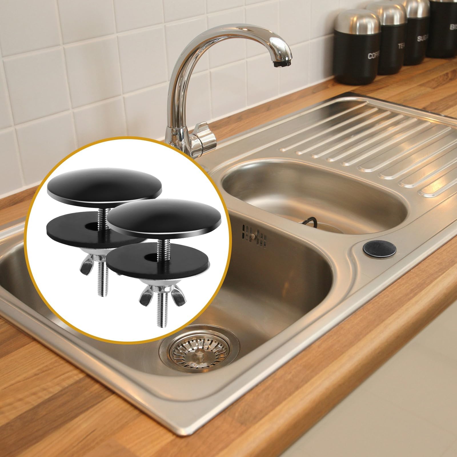 2 Inch Black Metal Sink Hole Cover - Stainless Steel Faucet Plug for Leak Prevention | Kitchen Counter Space Saver