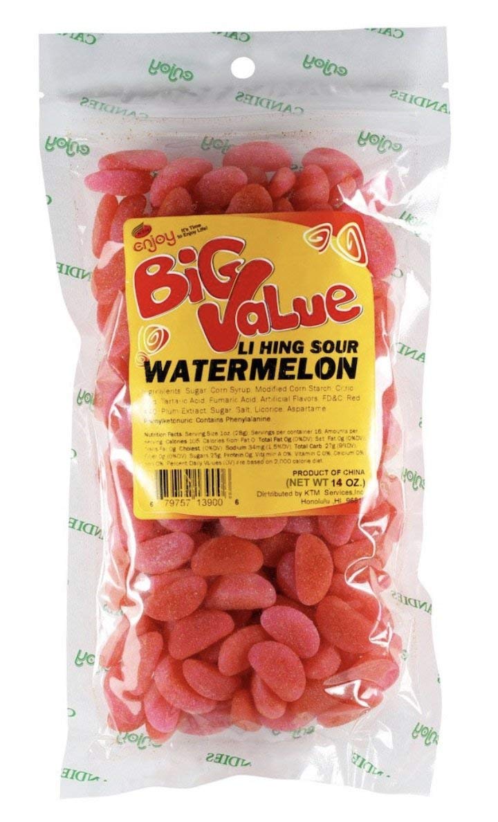 Hawaii Li Hing Mui Sour Watermelon Candy - 14oz Bag | Authentic Hawaiian Snack | Sweet & Tangy Treat for Parties, Travel & Gifts