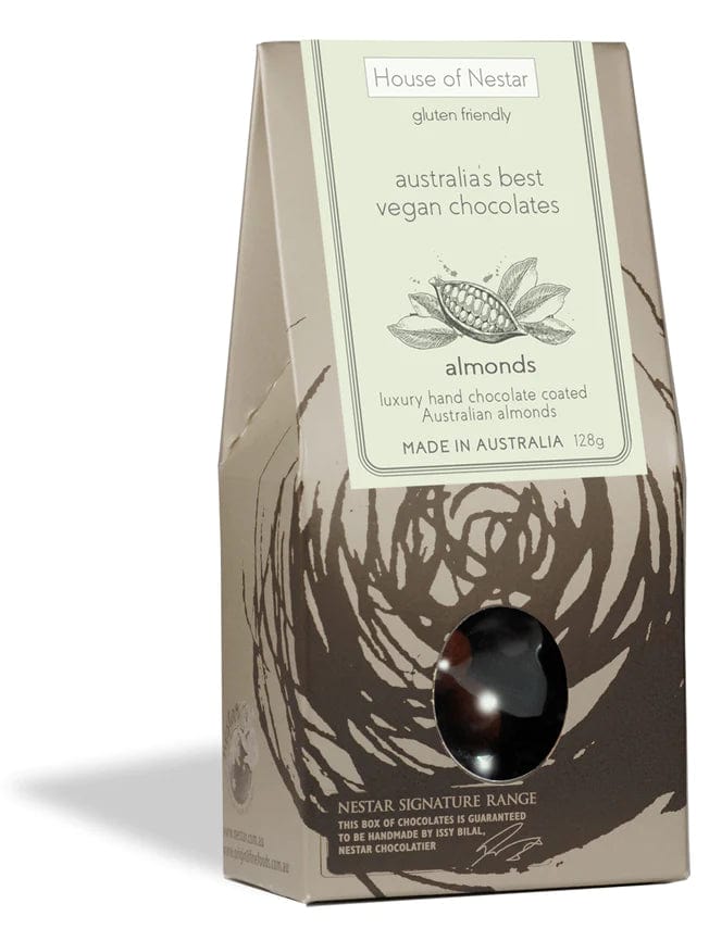 Premium Vegan Dark Chocolate Covered Almonds - House of Nestar 128g Box | Healthy Snack for Parties, Gifts & Desserts