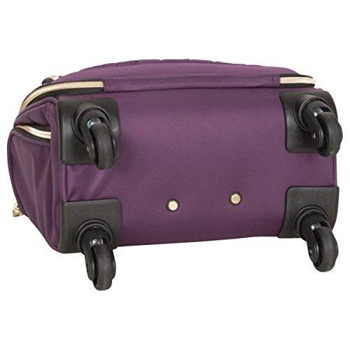 Aimee Kestenberg Women's Polyester Twill Double Pocket Quilted Python Print 4-Wheel Underseat Carry-On Luggage in Plum - Perfect for Air Travel, Business Trips & Weekend Getaways