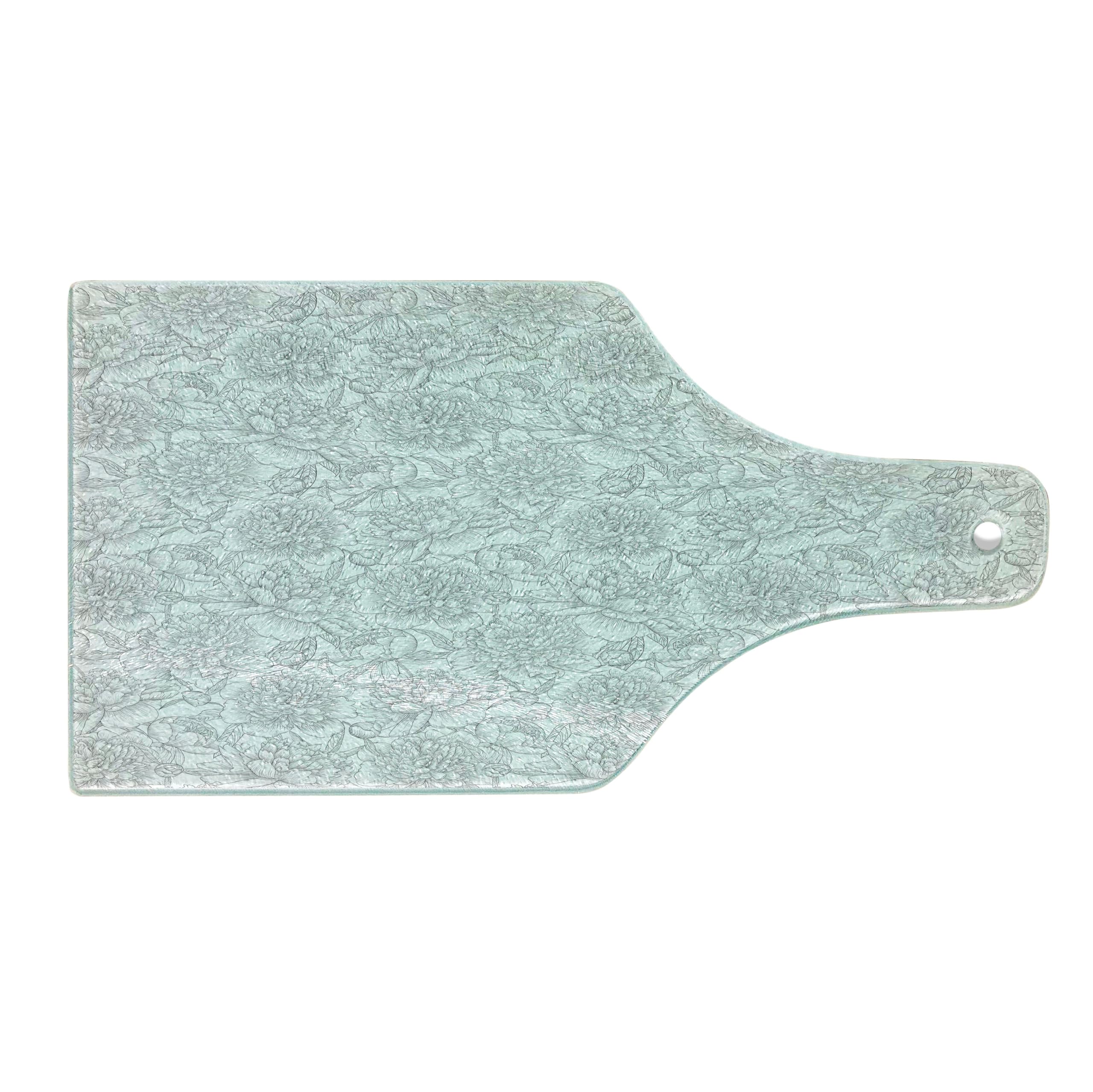 Ambesonne Grey Glass Cutting Board - Hand Drawn Floral Design with Roses, Chamomile & Peonies - Mother Earth Art Sketch - Decorative Tempered Glass Serving Board - Wine Bottle Shape in Grey & White - Perfect for Kitchen Prep, Charcuterie Display & Wine Pairing