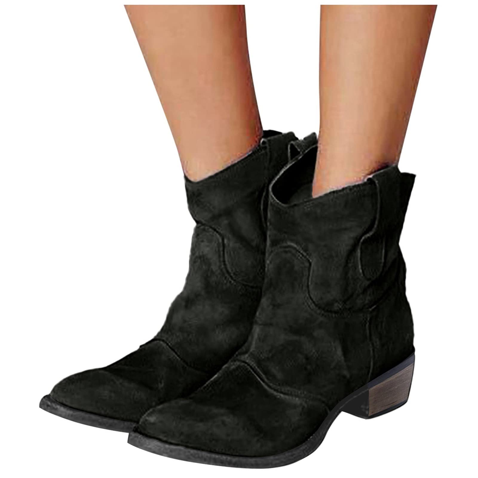 Women's Western Cowboy Boots - Square Toe Low Heel Ankle Booties with Zipper & Platform - Comfortable Combat Style for Everyday Wear - Perfect for Country Music Festivals, Rodeos & Casual Outfits (#9)