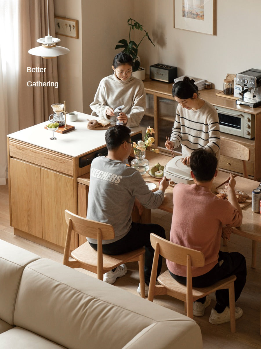Solid Oak Wood Rock Plate Island - Multi-Functional Dining Sideboard for Kitchen, Dining Room & Living Room Storage