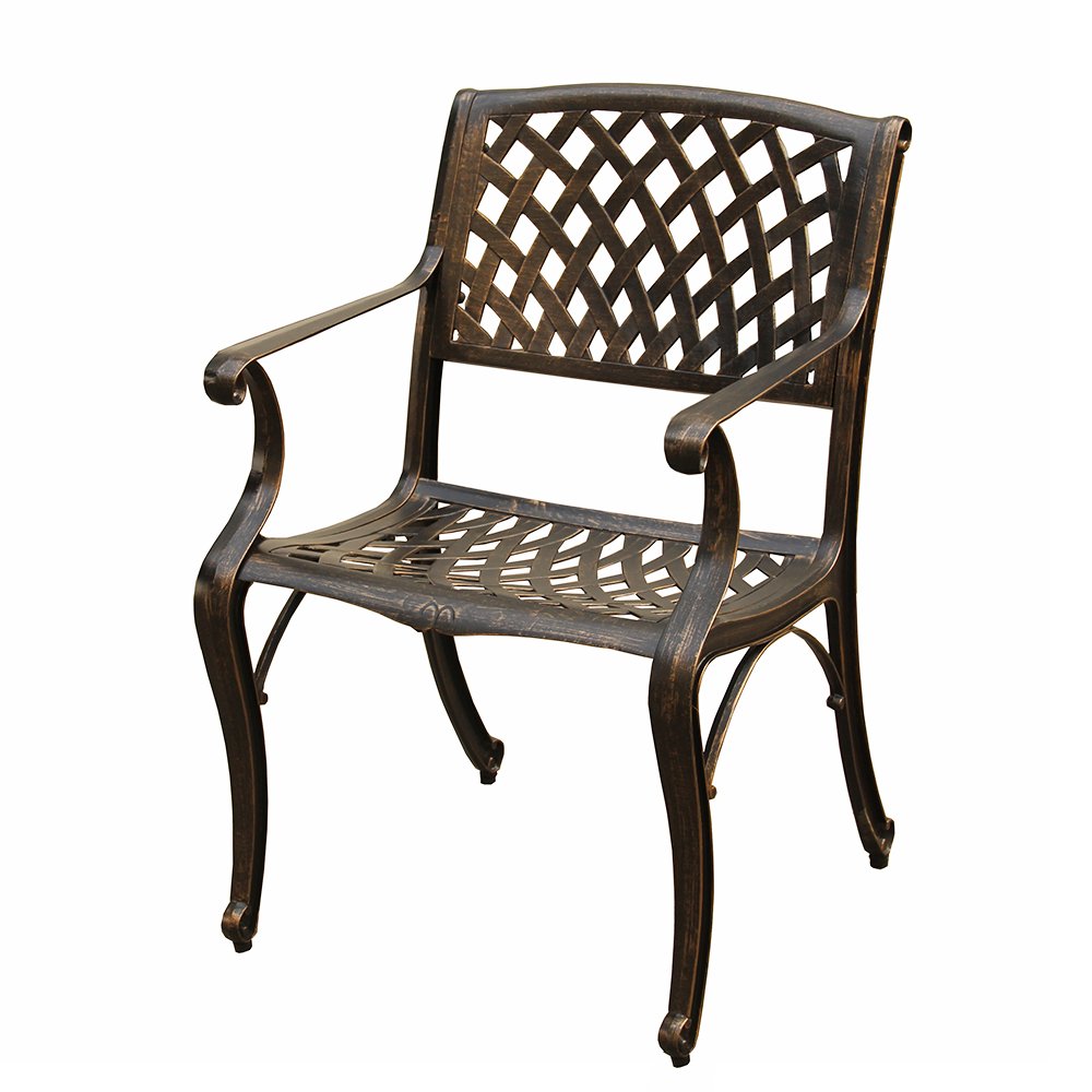 Modern Outdoor Mesh Cast Aluminum Bronze Patio Dining Chair - Oakland Living - Durable & Weather-Resistant for Backyard, Poolside & Garden Relaxation