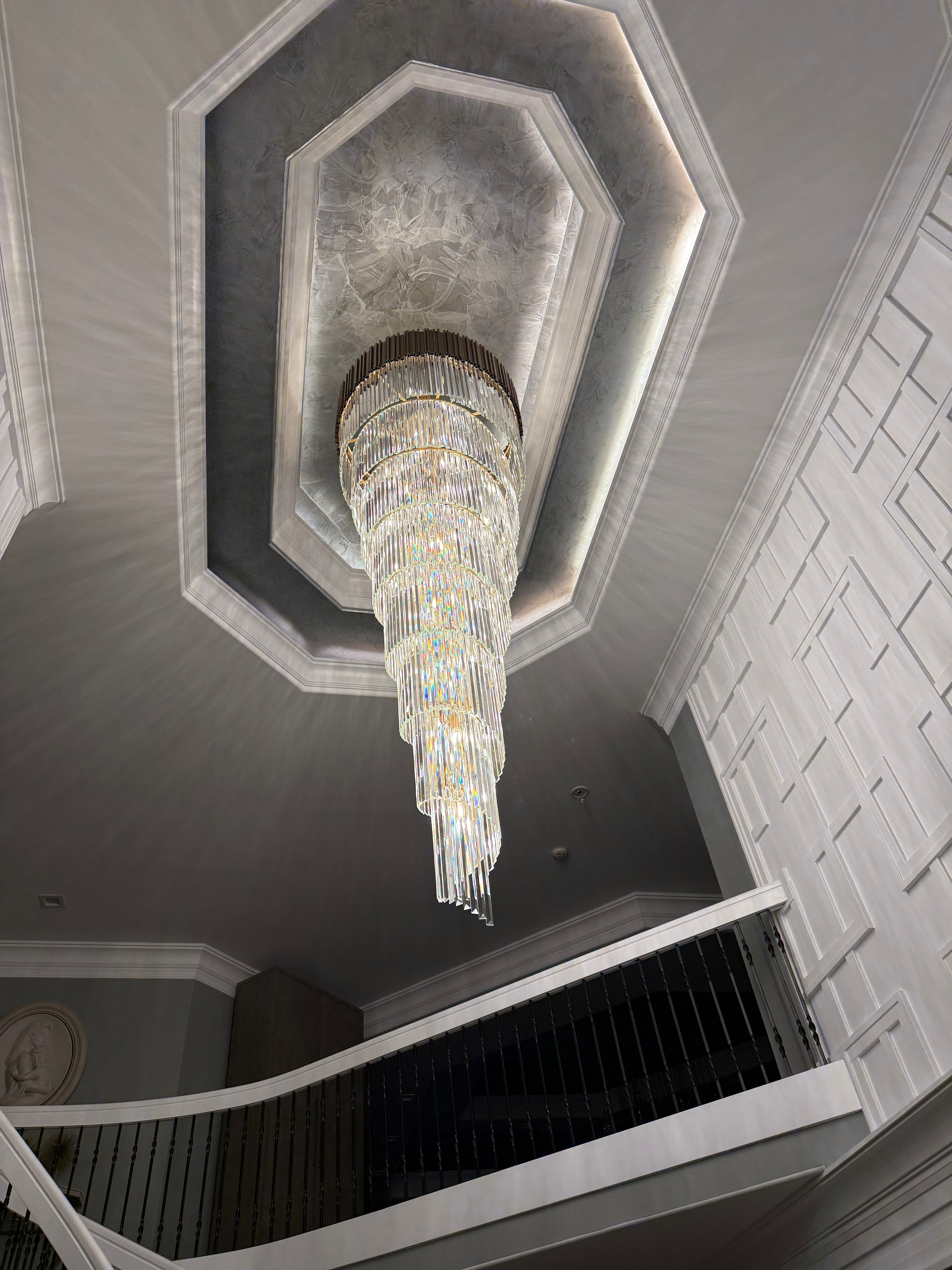 Bahay 2 Story Crystal Round Chandelier - Elegant Modern Ceiling Light Fixture for Dining Room, Living Room & Bedroom Decor