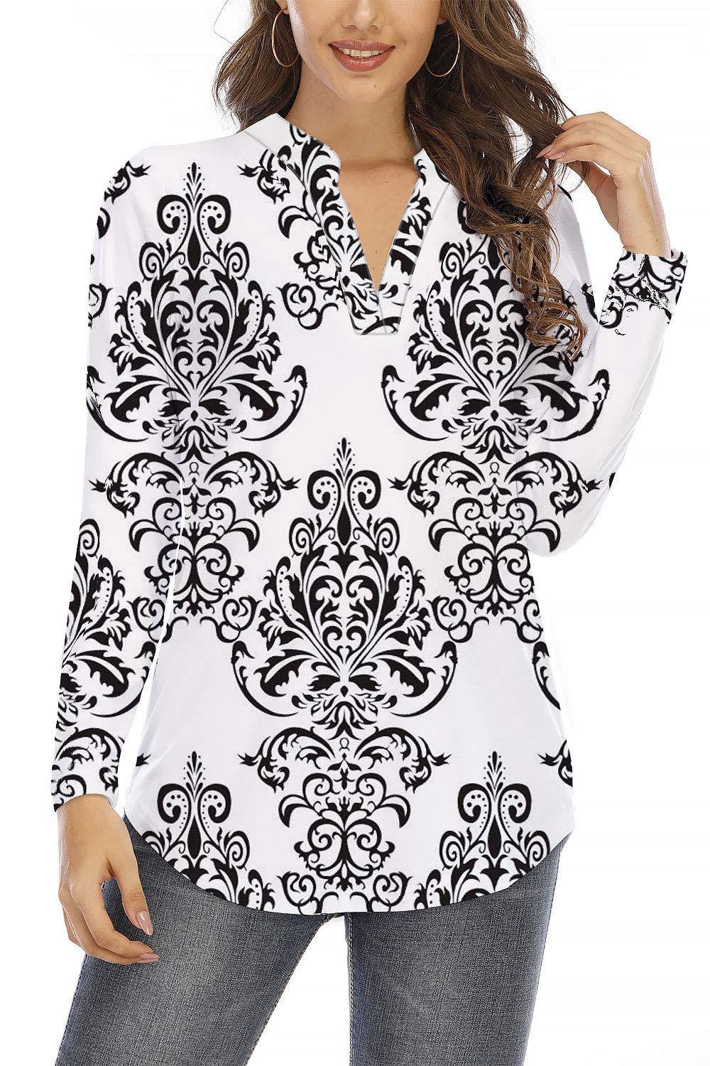Beauhuty Women's Floral Printed V-Neck Tunic Tops - Casual Short & Long Sleeve Blouses for Work, Date Night & Spring Outfits
