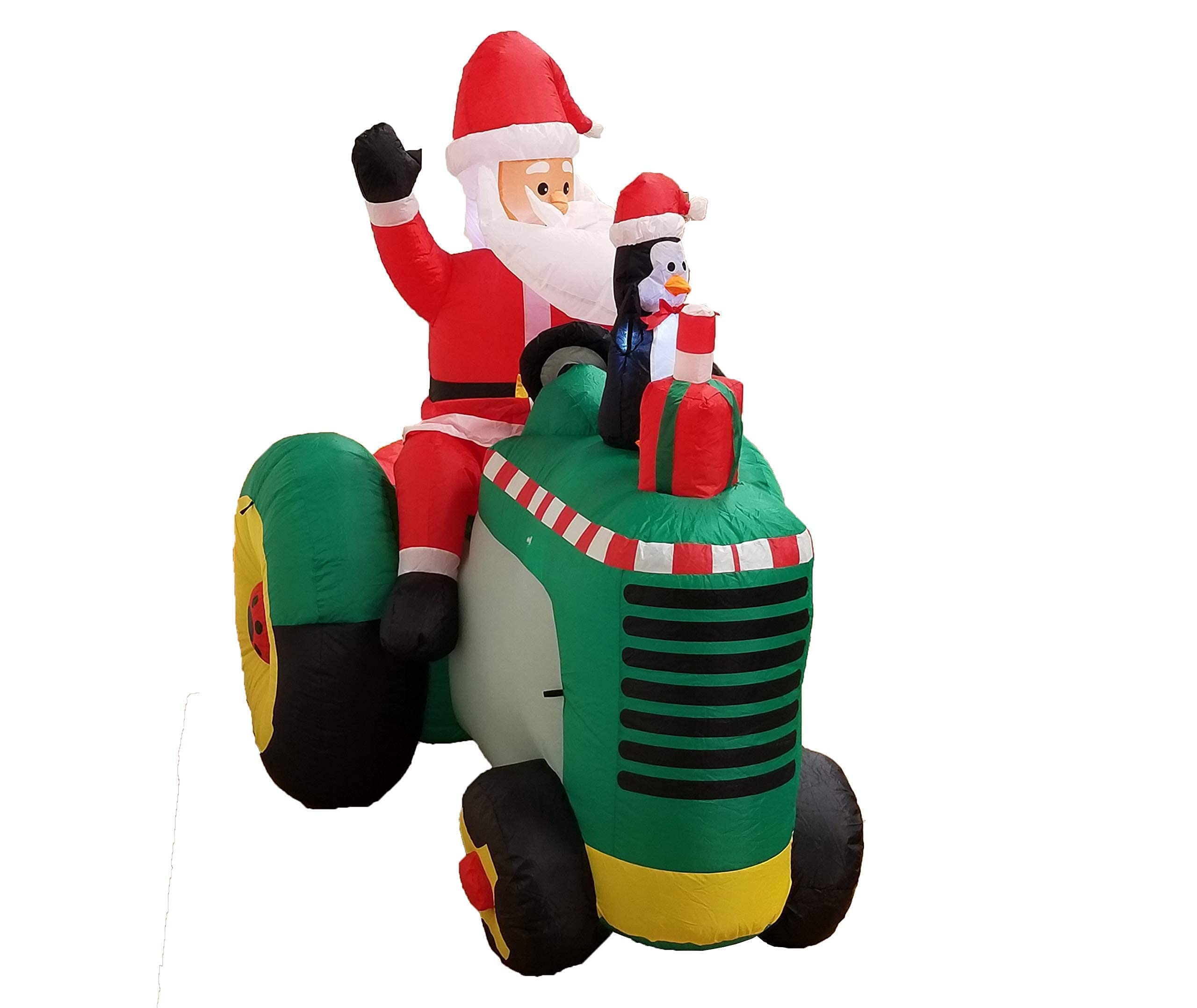 6ft Lighted Christmas Inflatable Penguin Fishing Decor & 5.3ft LED Santa Tractor with Penguin - Outdoor Holiday Party Decorations for Yard, Garden, and Christmas Festive Celebrations