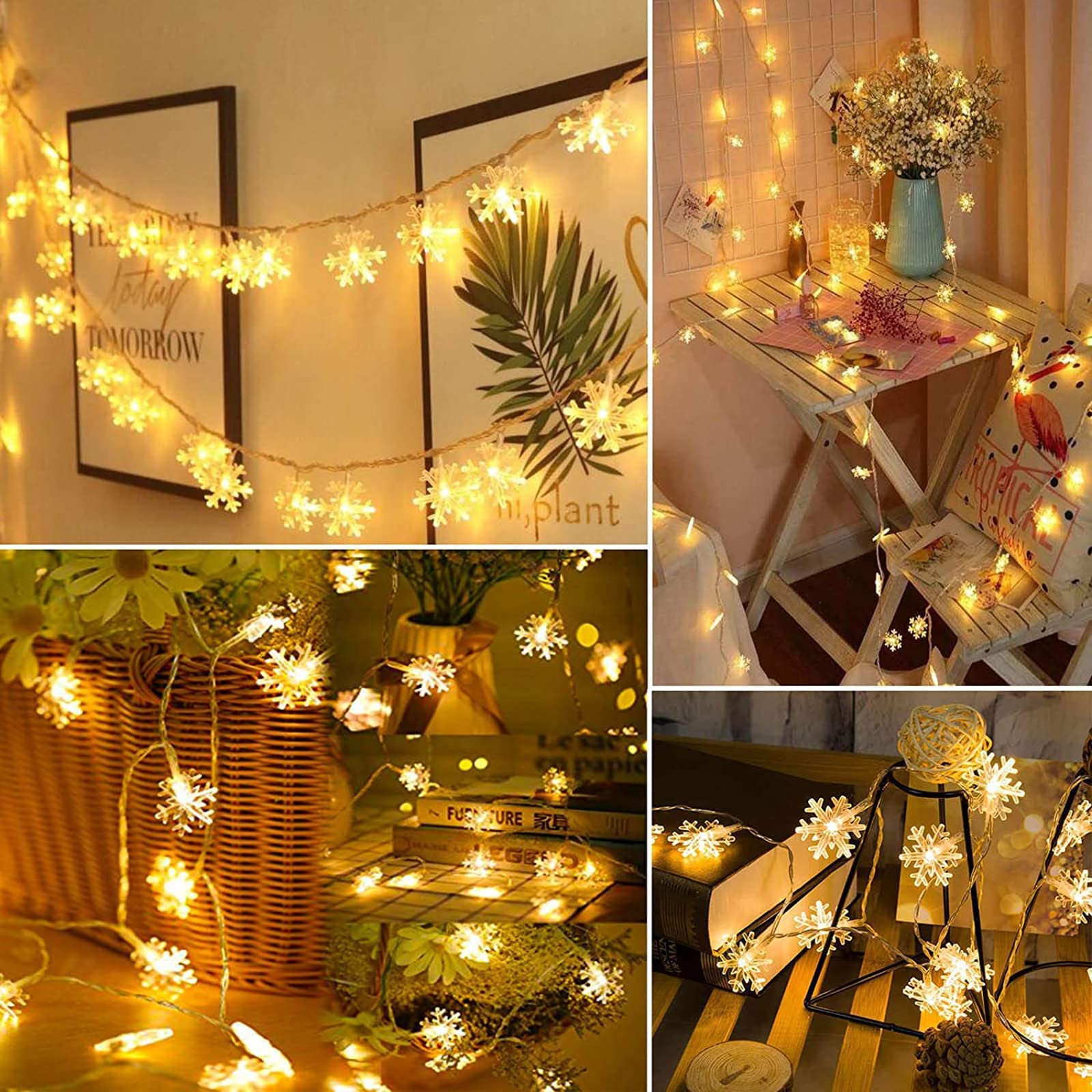 80 LED Christmas Snowflake String Lights 32.8Ft - USB Powered Fairy Lights Warm White for Indoor Outdoor Decor - Perfect for Christmas Party, Bedroom Wall, Garden, and Holiday Decorations