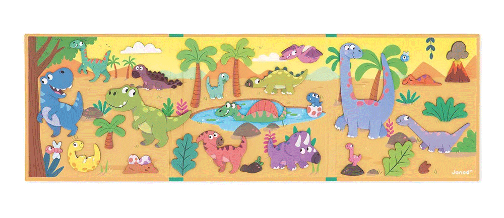 Janod Magnetic Dinosaurs Story Set - Interactive Magnetic Toy for Kids, Educational Dinosaur Playset for Creative Storytelling | Perfect for Preschool Learning & Bedtime Play