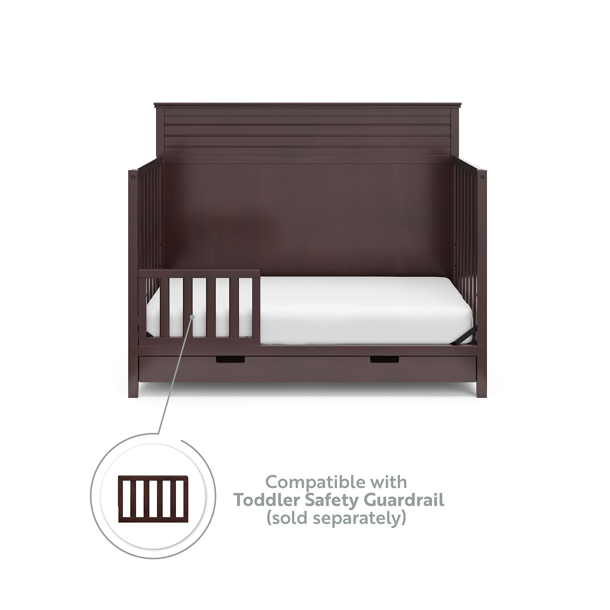 Storkcraft Homestead 5-in-1 Convertible Crib with Storage Drawer in Espresso - Baby Crib to Toddler Bed, Daybed & Full Bed Conversion - Nursery Furniture with Built-in Storage - Perfect for Small Spaces & Growing Families