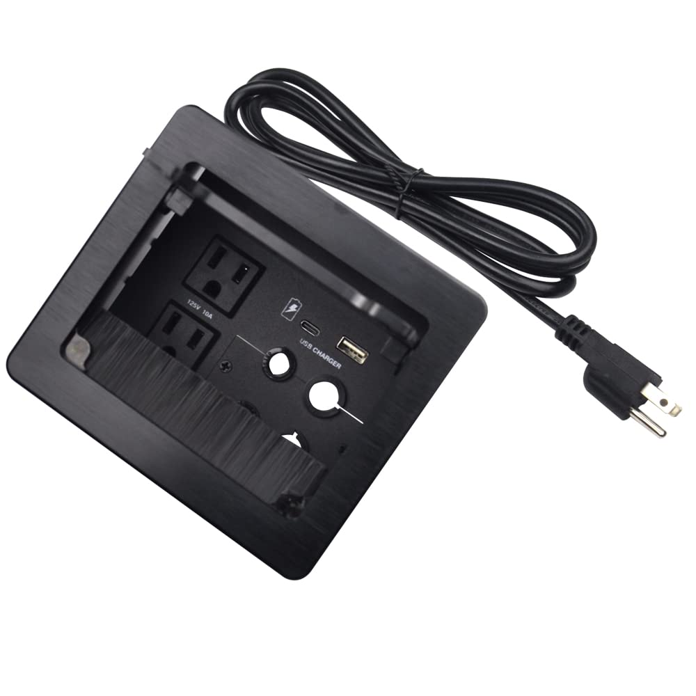 Compact Desk Organizer with 2 AC Outlets, USB-A & USB-C Charging Ports, 4 Cable Holes - 5.58ft Power Cord for Office, Conference Room & Home Workspace (Black) - Perfect for Cable Management & Device Charging