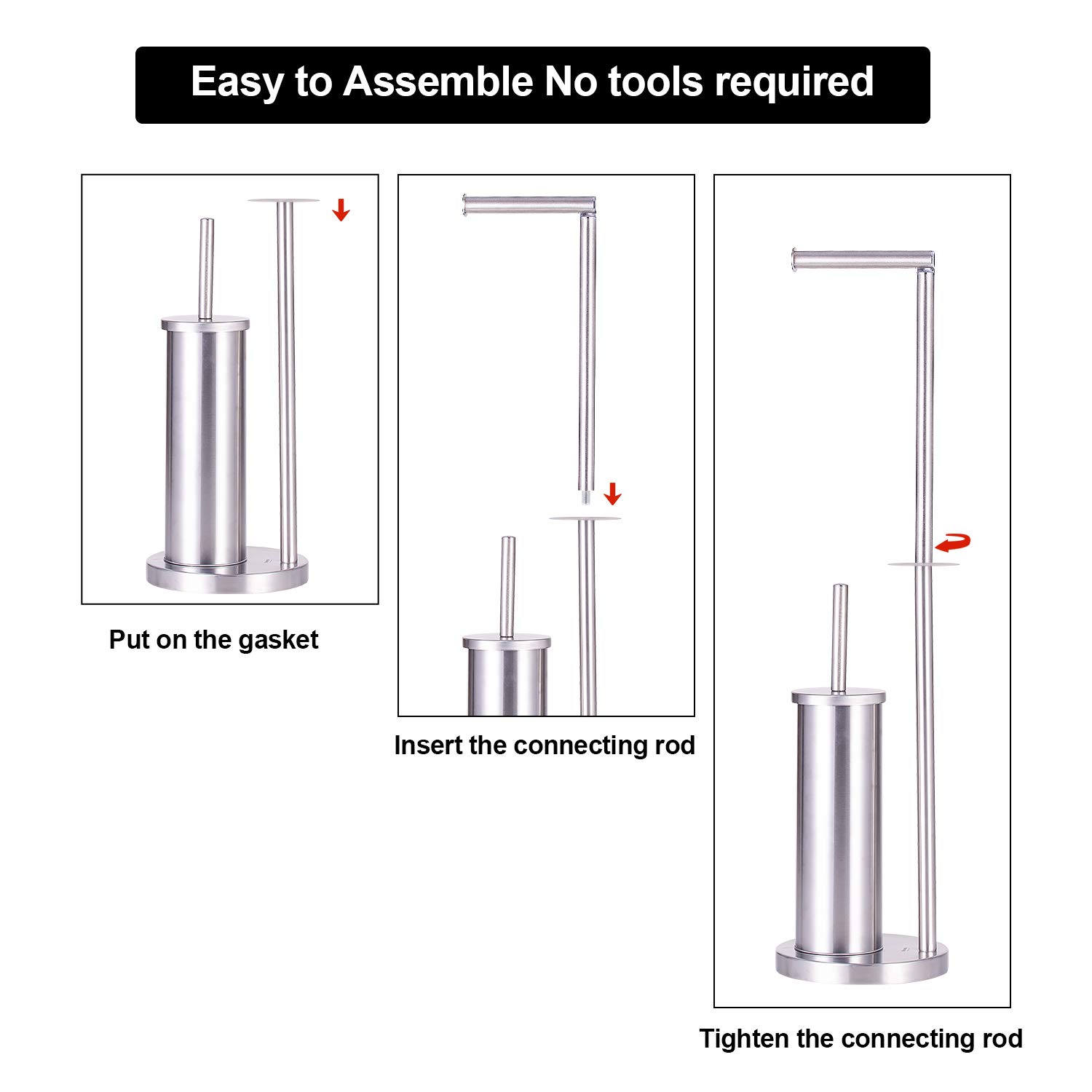 Nuovoo Freestanding Toilet Paper Holder Stand with Toilet Brush Holder - Chrome Bathroom Tissue Storage Organizer & Dispenser - Perfect for Small Bathrooms, Powder Rooms, and RVs