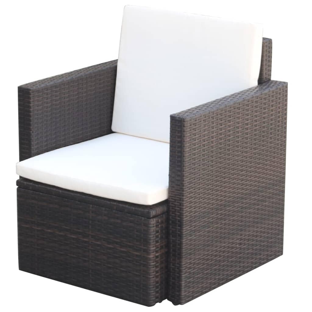 Brown Poly Rattan Patio Chair with Cushions & Pillows - Outdoor Garden, Poolside, or Balcony Relaxation Furniture