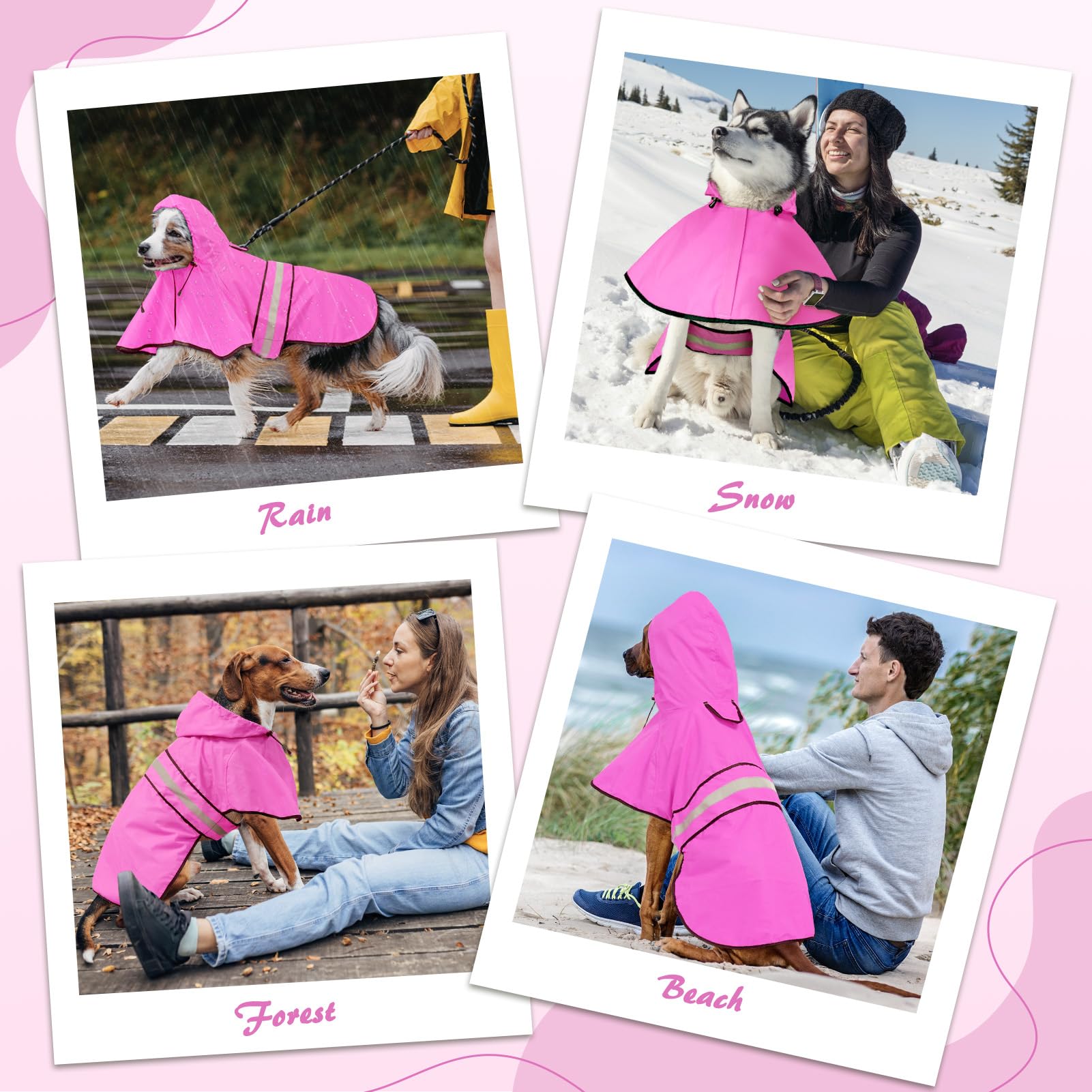 **Weesiber Reflective Waterproof Dog Raincoat - Adjustable Lightweight Dog Poncho for Walking - Large Pink Dog Rain Jacket for Small Medium Large Dogs - Perfect for Rainy Day Walks and Outdoor Adventures**