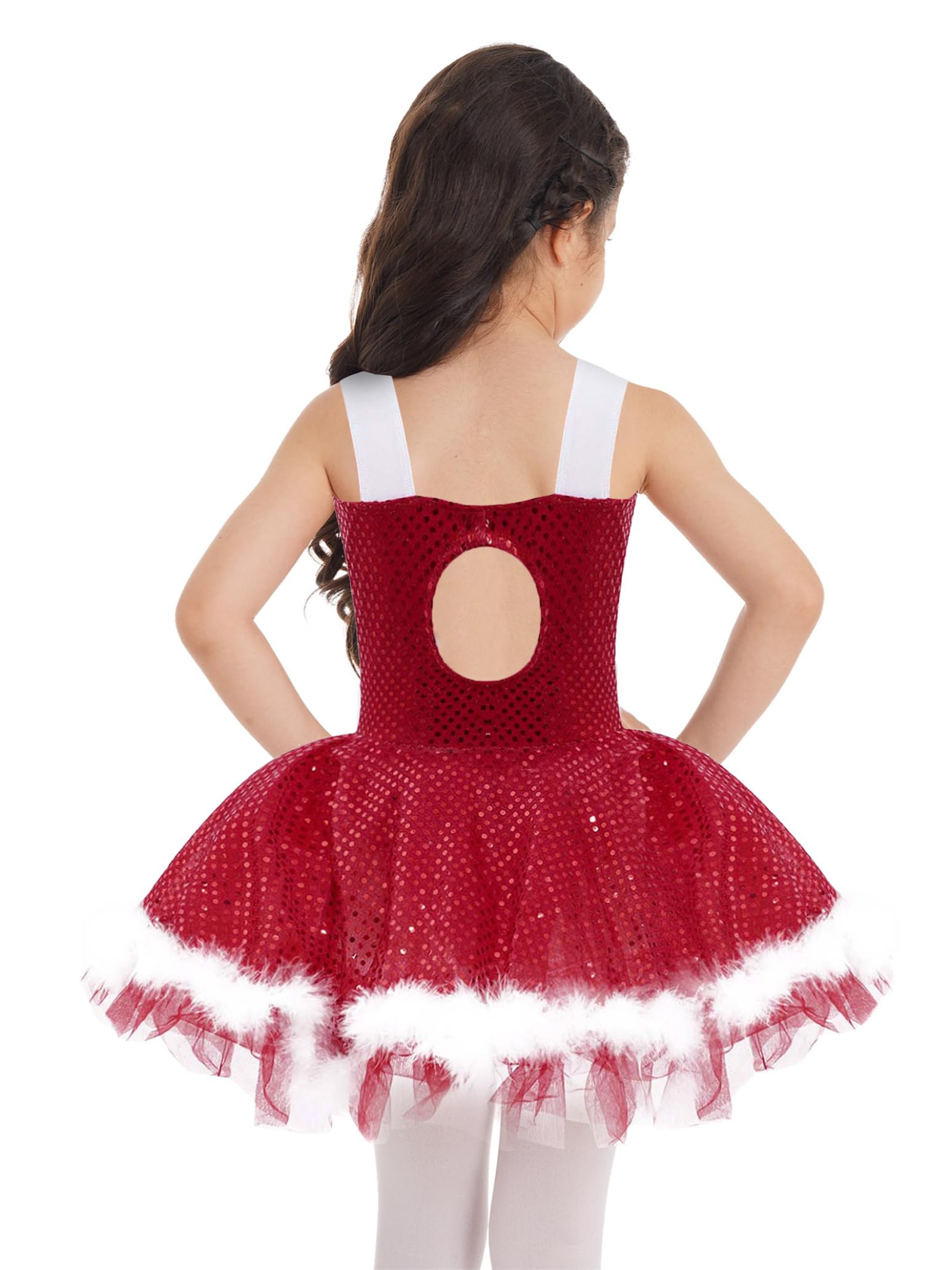 Kids Girls Sleeveless Sequins Tutu Dress - Sparkling Dance Skating Costume for Christmas, Recitals, and Party Performances