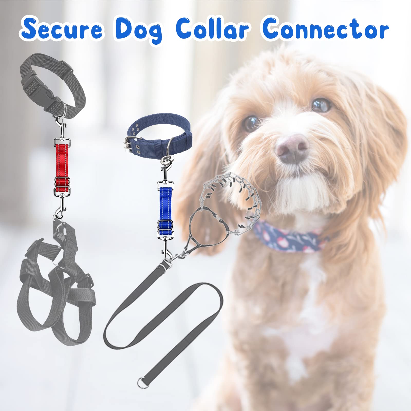YUEPET 5 Pack Adjustable Prong Collar Backup Clips - Reflective Double Ended Safety Clasp for Dog Harness to Collar Connection | Secure Leash Attachment for Walking, Training & Outdoor Adventures