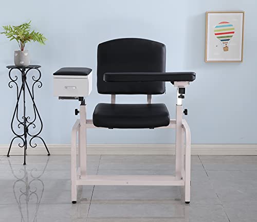Medical Lab Blood Drawing Chair with Adjustable Padded Flip Arm & Storage Drawer - Black - Perfect for Phlebotomy Clinics, Hospitals & Diagnostic Centers