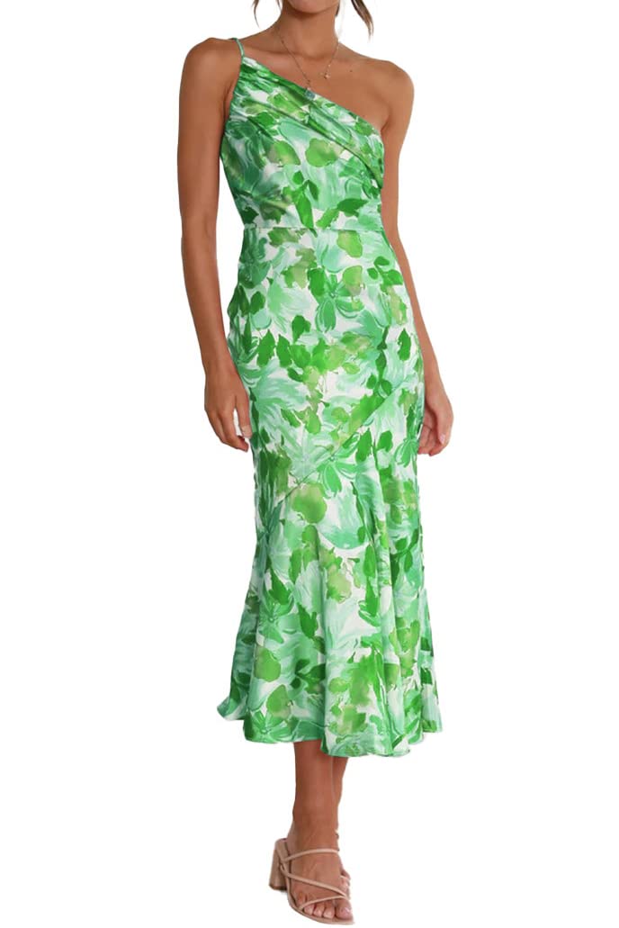 iXubem Women's Floral One Shoulder Spaghetti Strap Sexy Bodycon Dress - Elegant Wedding Guest & Cocktail Party Midi Dress for Evening Events, Date Nights & Special Occasions
