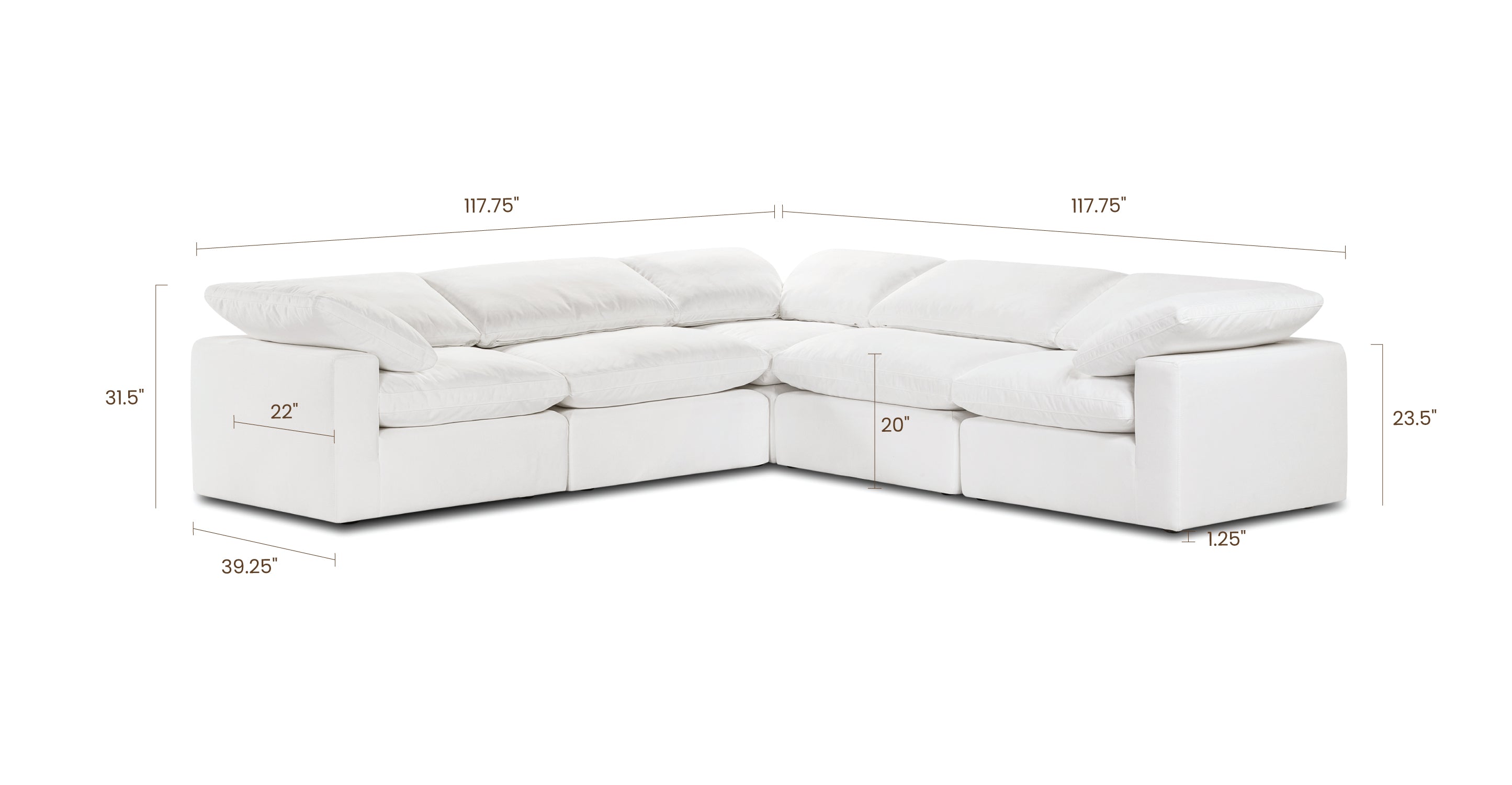 5-Piece Aspen Modular Corner Sectional Sofa Set - Modern L-Shaped Couch with Reversible Chaise for Living Room, Family Room & Home Theater
