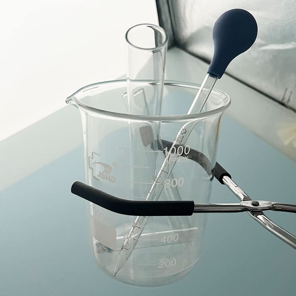 6PCS Borosilicate Glass Measuring Beaker Set (50ml 100ml 250ml 500ml 1000ml) with Steel Chromed Tongs - Lab Grade 3.3 Glass Beakers for Chemistry Experiments, Kitchen Measuring & Science Classrooms