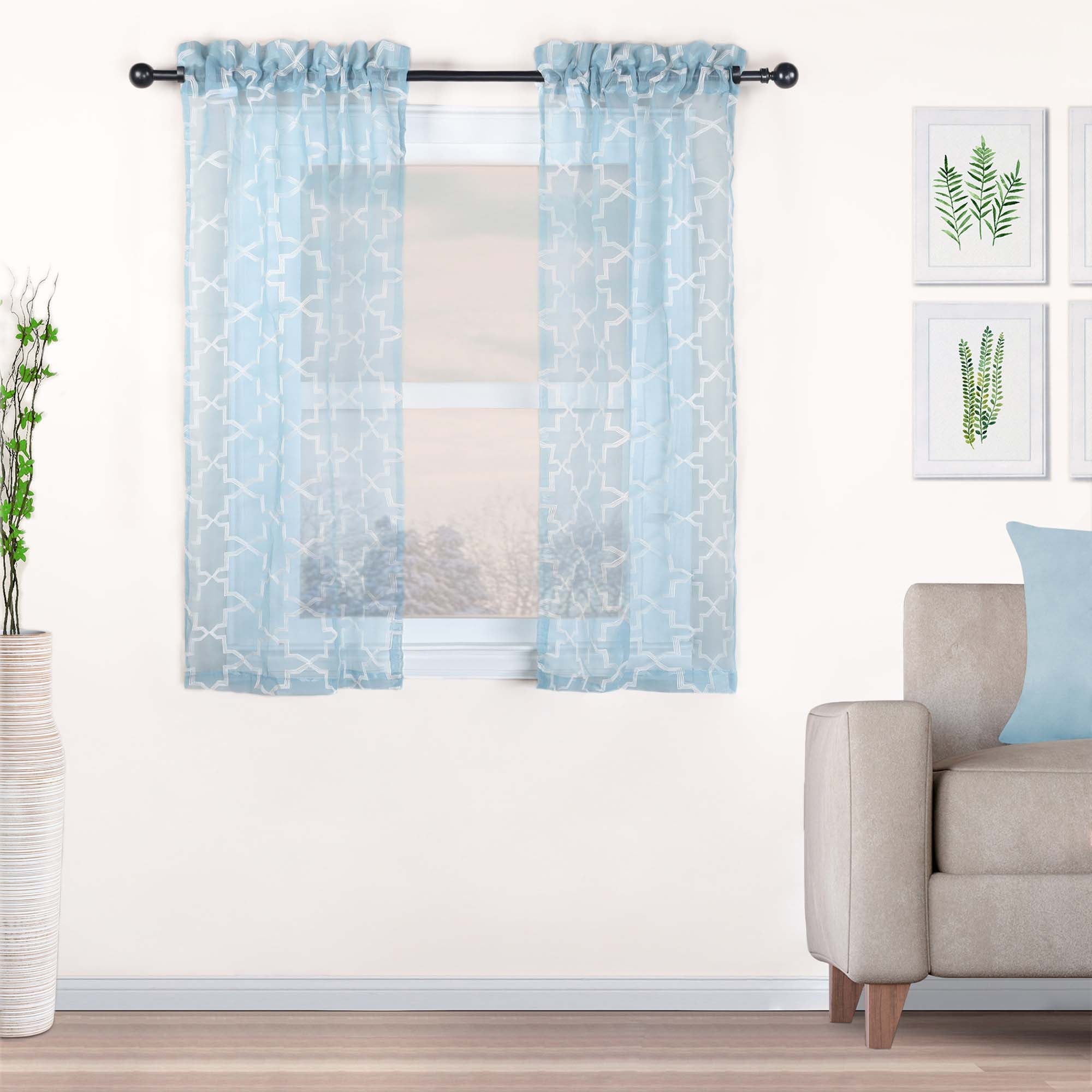 Embroidered Quatrefoil Semi-Sheer 2-Piece Curtain Panel Set - Elegant Window Treatment for Living Room & Bedroom Decor
