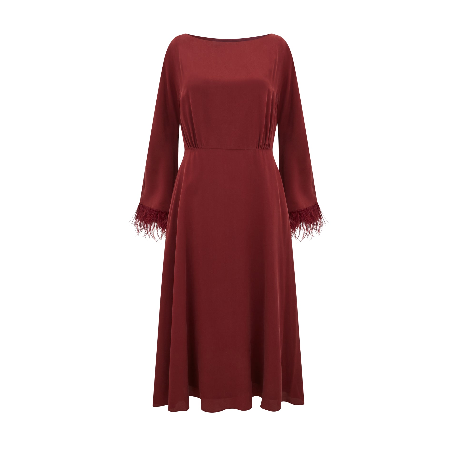 Levante Wine Dress for Women - Elegant Flowy Midi Dress with V-Neck & Ruffle Sleeves - Perfect for Cocktail Parties, Date Nights & Special Occasions