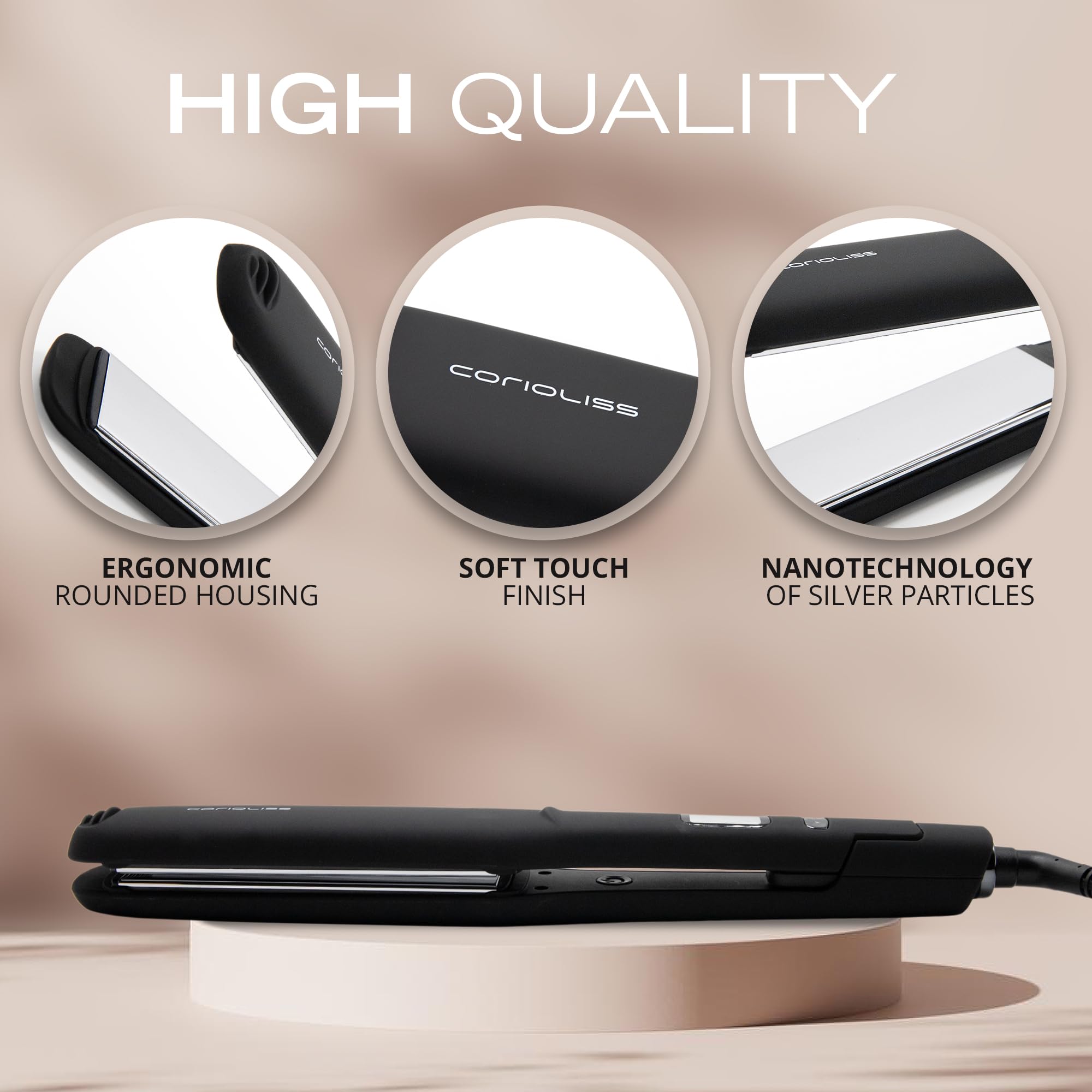 Corioliss Professional Hair Straightener for Women - Extra Wide Titanium Plates, Fast Heating Flat Iron, Black Soft Touch (C-Extreme) - Perfect for Salon-Quality Styling at Home, Travel & Everyday Use