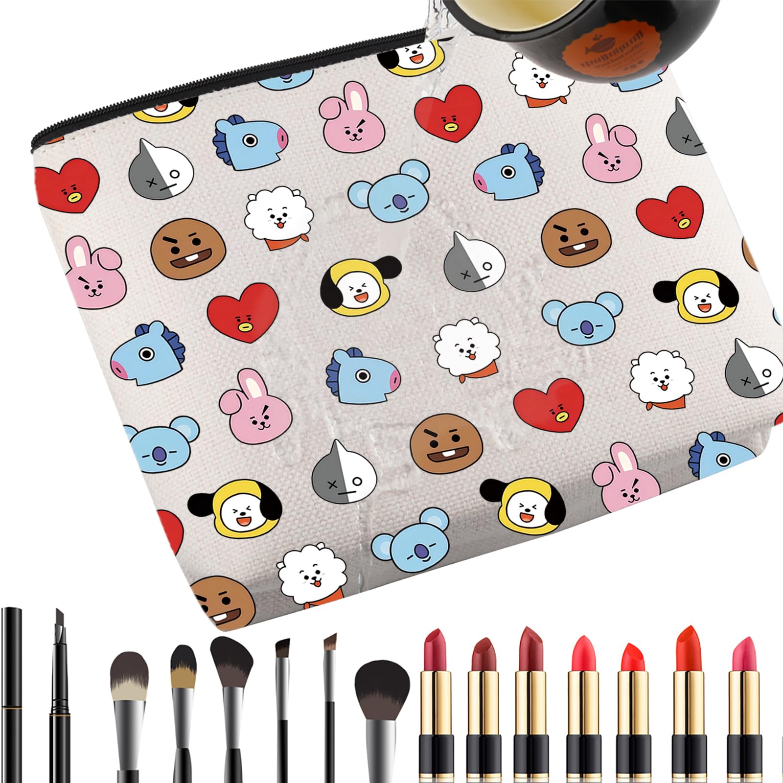 BT-21 K-Pop Makeup Bag - BTS Inspired Cosmetic Pouch for ARMY Fans | Korean Group Merch | Waterproof Zipper Travel Organizer for Cosmetics & Accessories | Perfect Gift for K-Pop Album Collectors & Concert Goers
