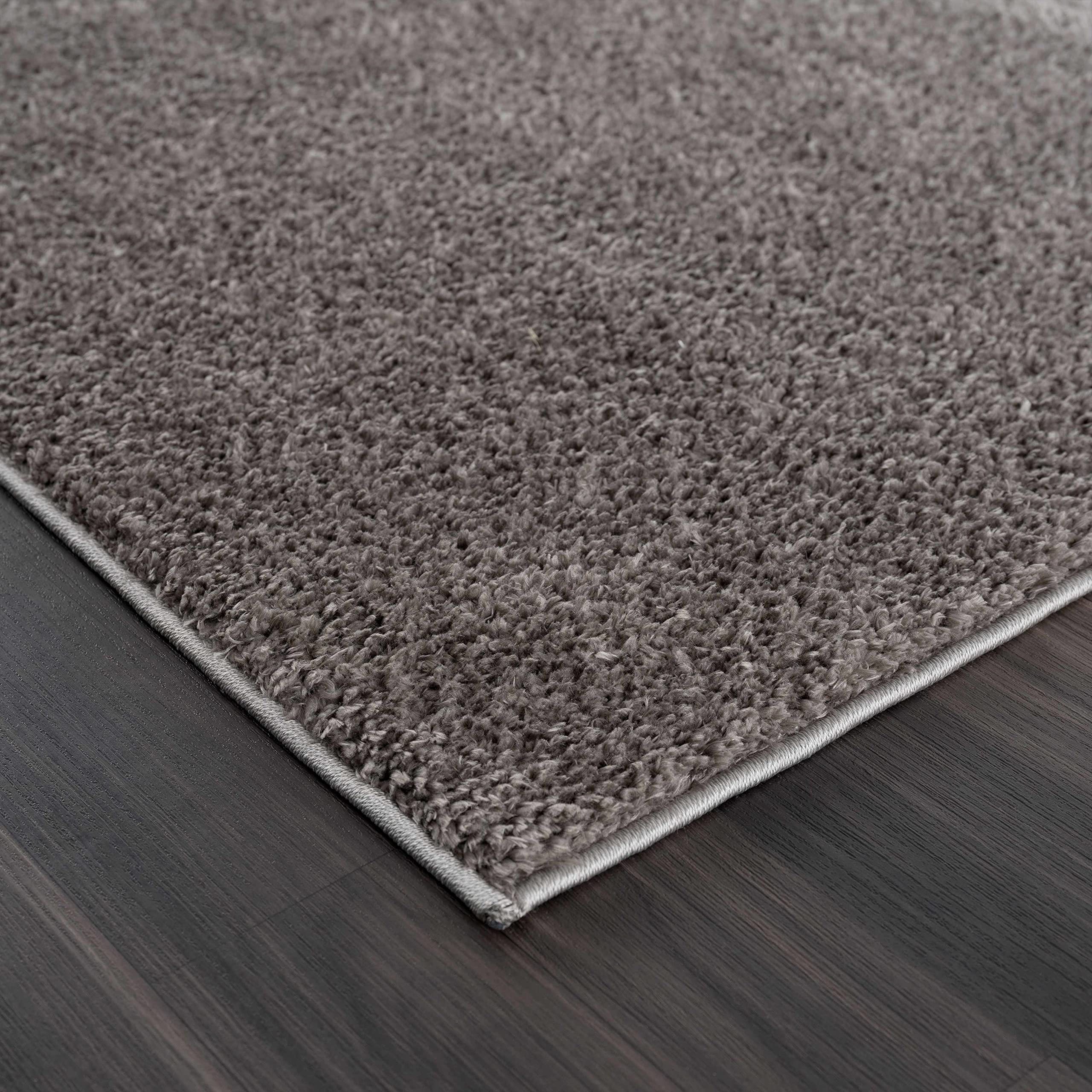 Machine Washable Solid Shag Rug - Soft Fluffy Plush High Pile Area Carpet for Living Room & Bedroom - Dark Grey 5'3