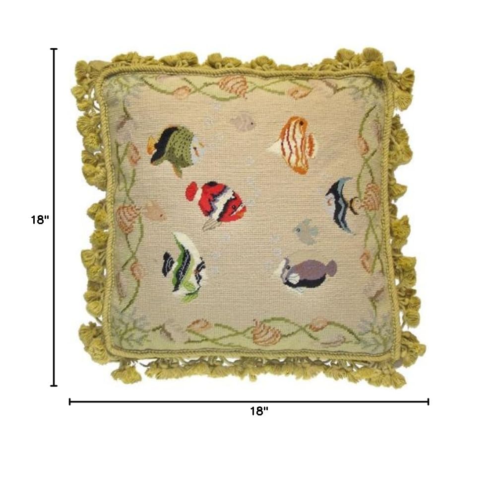 Six Tropical Fish Needlepoint Pillow 18x18 Inch - Vibrant Home Decor for Living Room, Bedroom & Coastal Themed Spaces