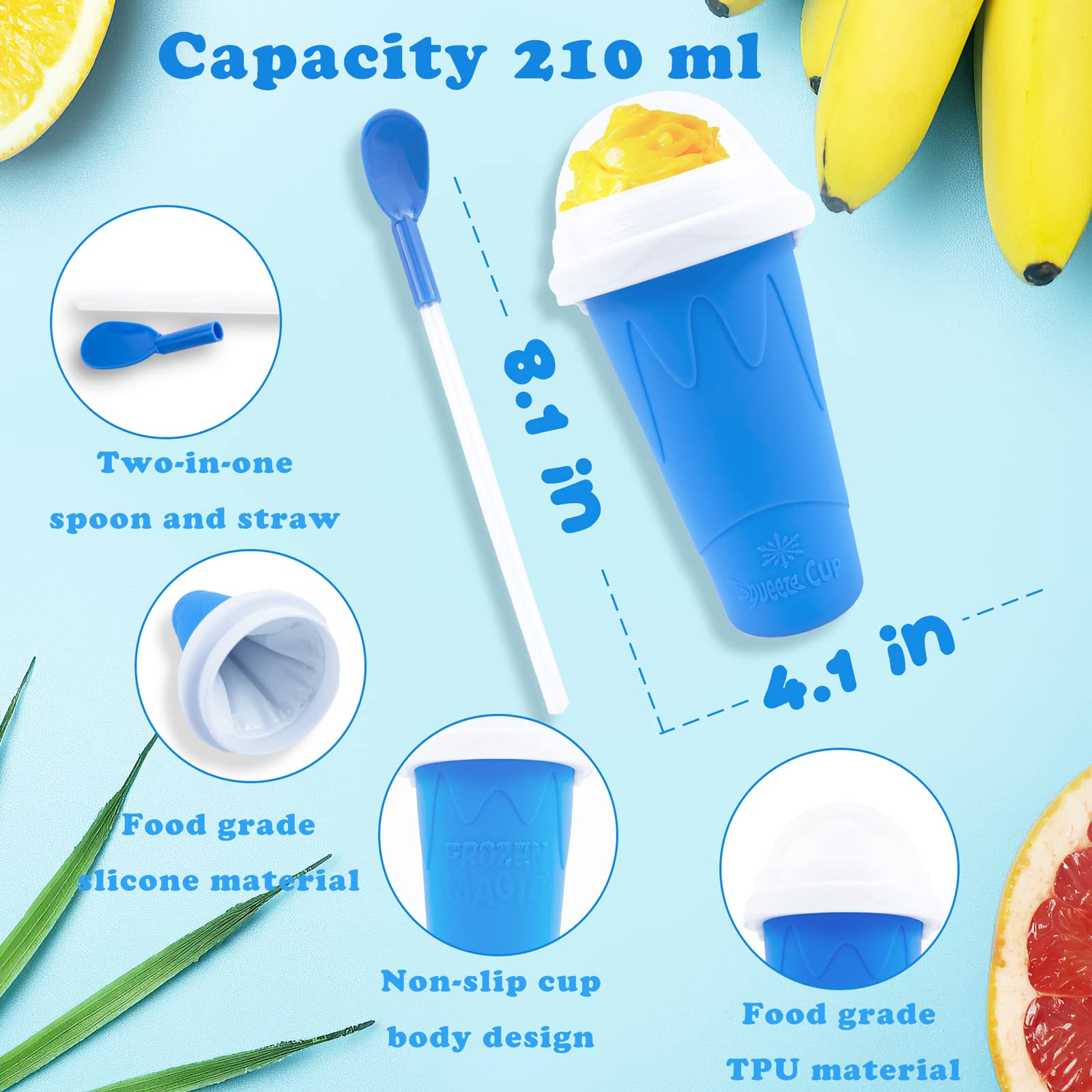 Magic Slushy Maker Squeeze Cup - Homemade Slushie & Milk Shake Maker, DIY Frozen Drink Cooler for Kids & Adults (Blue) - Perfect for Summer Parties, BBQs & Backyard Fun