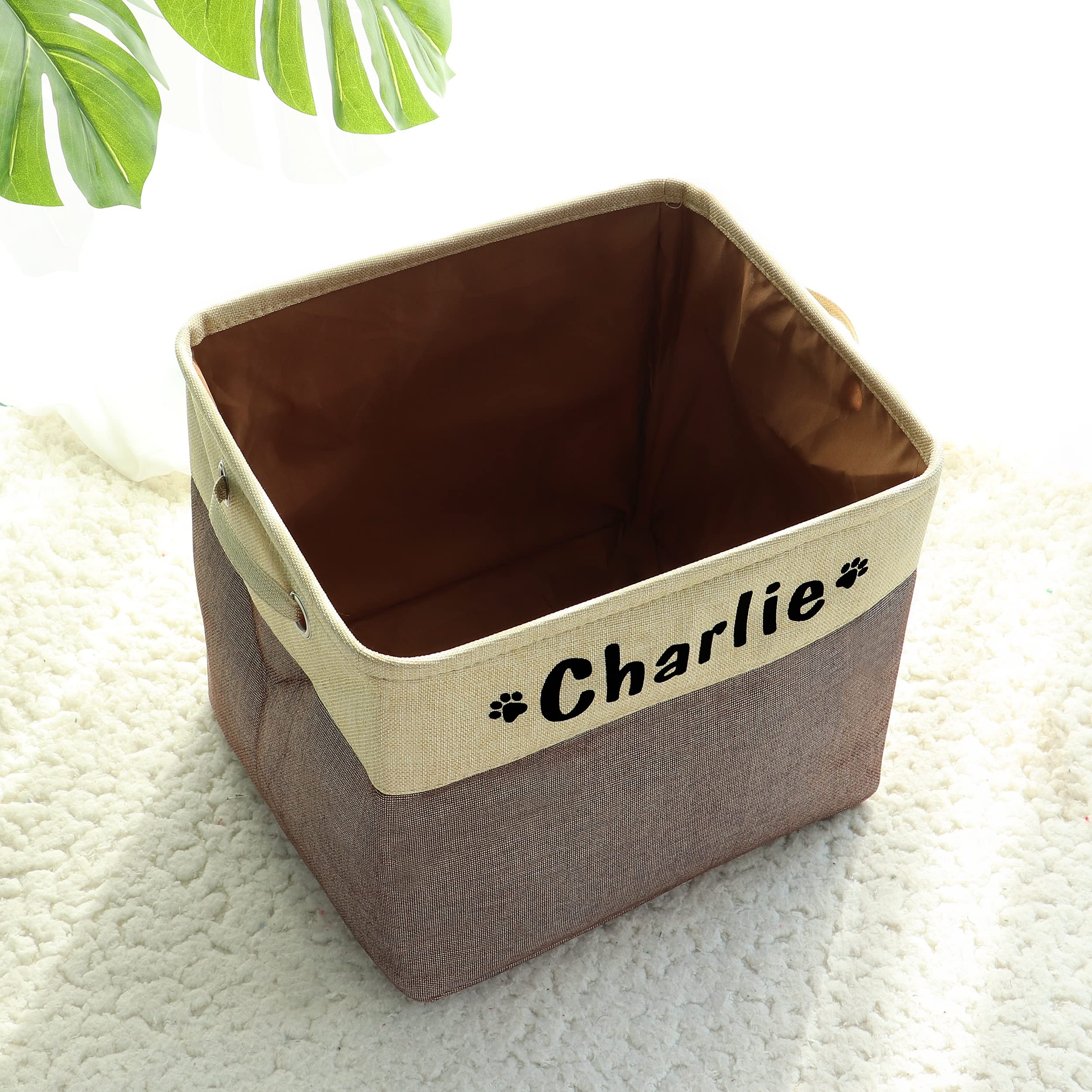Personalized Collapsible Dog Toy Storage Basket with Pet's Name - Rectangular Organizer Box for Dog Toys, Clothes & Accessories (Coffee, Large) - Perfect for Pet Playrooms, Living Rooms & Bedrooms
