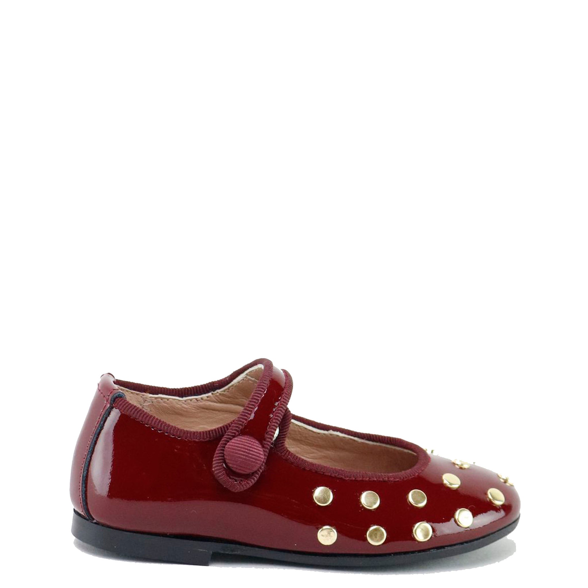 Burgundy Patent Leather Studded Mary Jane Shoes for Women - Elegant & Stylish Flats for Office, Party & Casual Wear